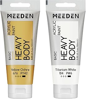 Acrylic Paint Yellow Ochre: Bundled with Titanium White Color - 100ml/3.38oz x 2 Bulk Heavy Body Acrylic Paint Tubes for Beginner Artist Hobbist