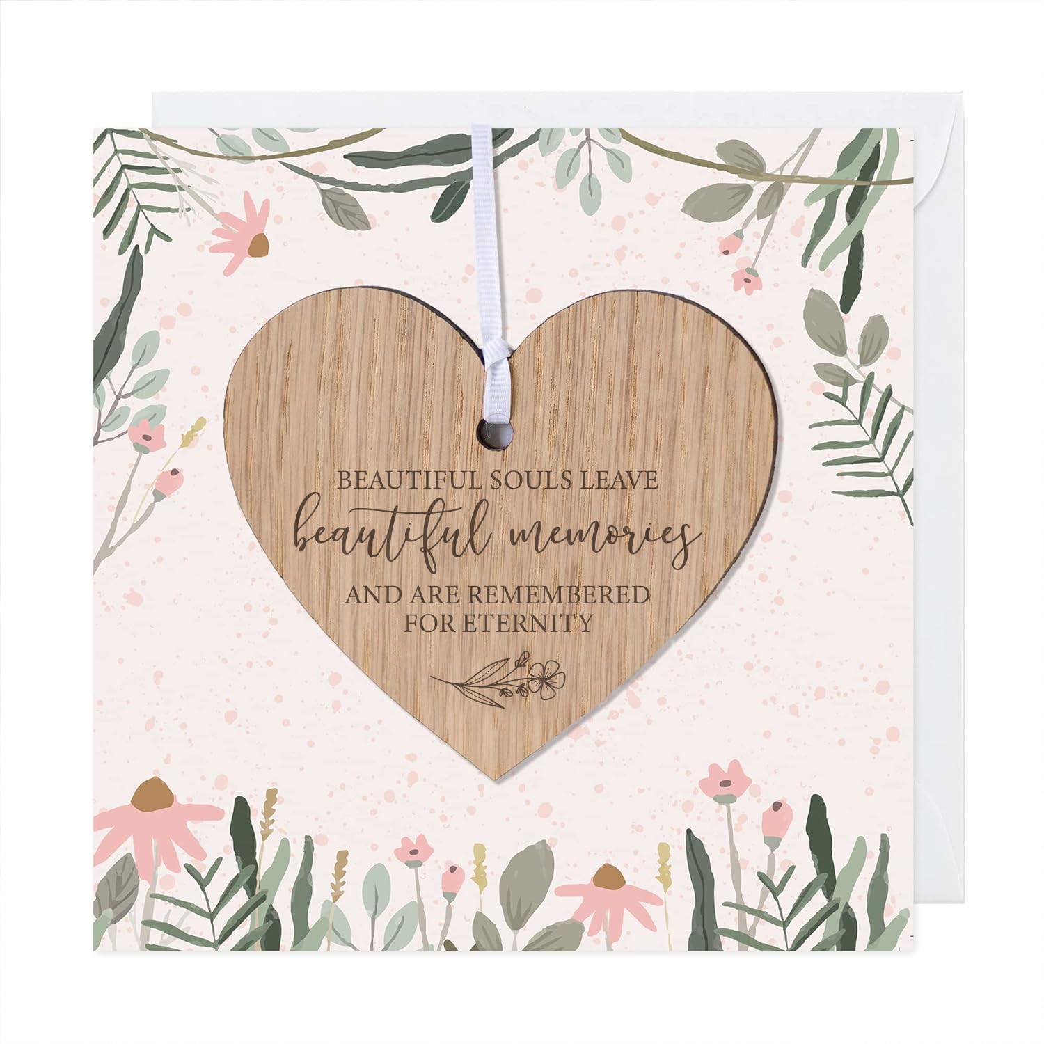 Sympathy Card With Wooden Heart Plaque Keepsake for Friends or Family - Thinking of You Gift (Pink), Pink with Wooden Heart, A6