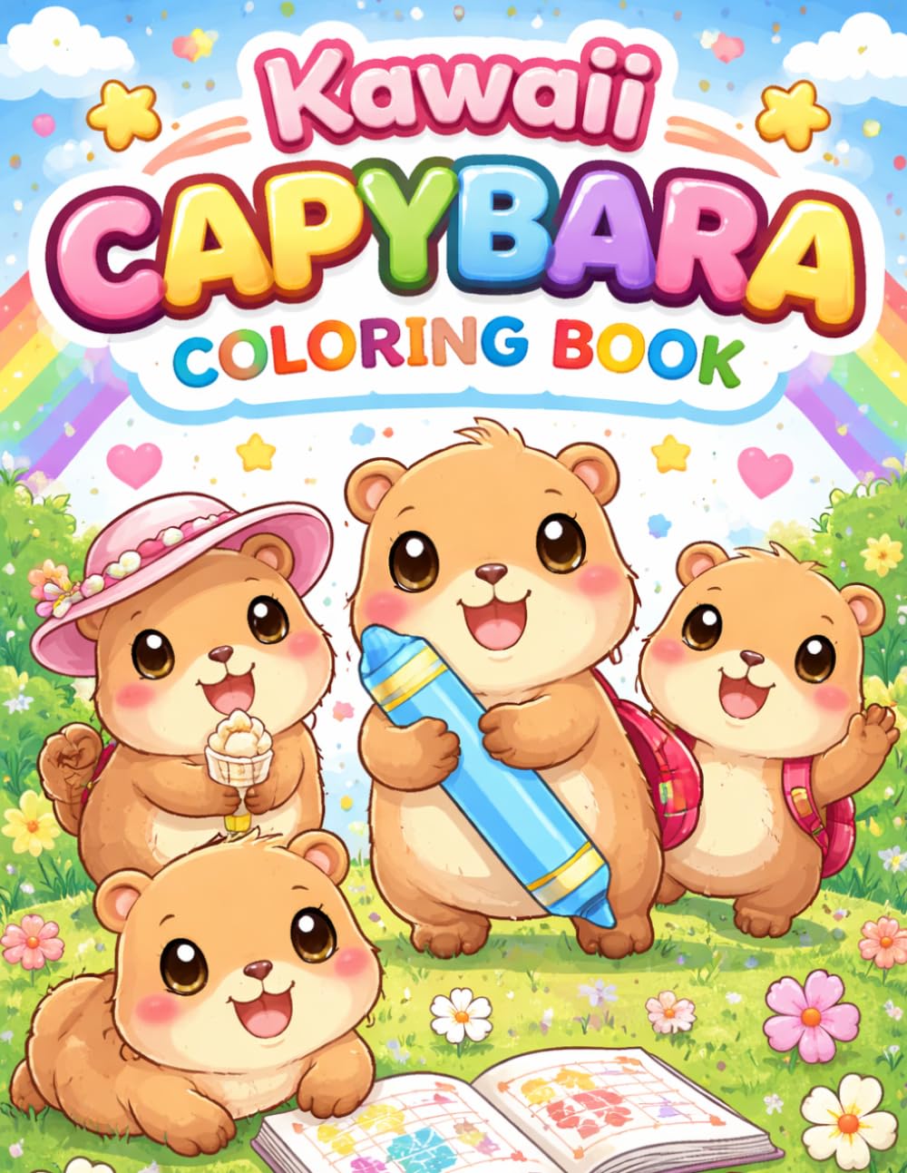 Kawaii Capybara Coloring Book for Kids: Fun and Easy Cute Animal Coloring Pages