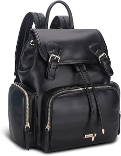 Hafmall Diaper Bag Backpack, Leather Diaper Backpack with 4 Insulated Pockets for Mom Dad, Stylish Baby Bag with Stroller Hooks, Travel Backpack for Mommy, Black Maternity Bag