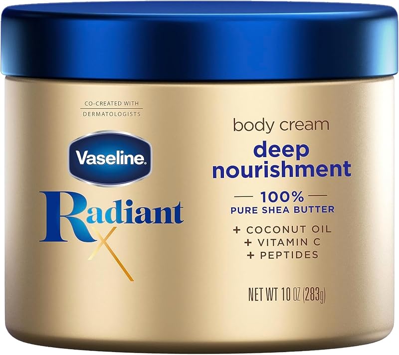 Creme Corporal Vaseline Radiant X Deep Nourishment com manteiga de karité, óleo de coco, vitamina C e peptídeos, 10 oz, Pacote com 6