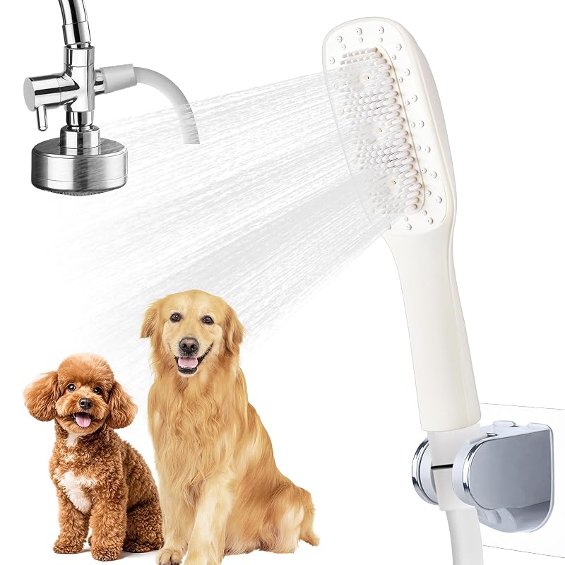Ducha para Banho de Cães com Escova e 4 Modos de Jato jamini, Mangueira de 2,5 m