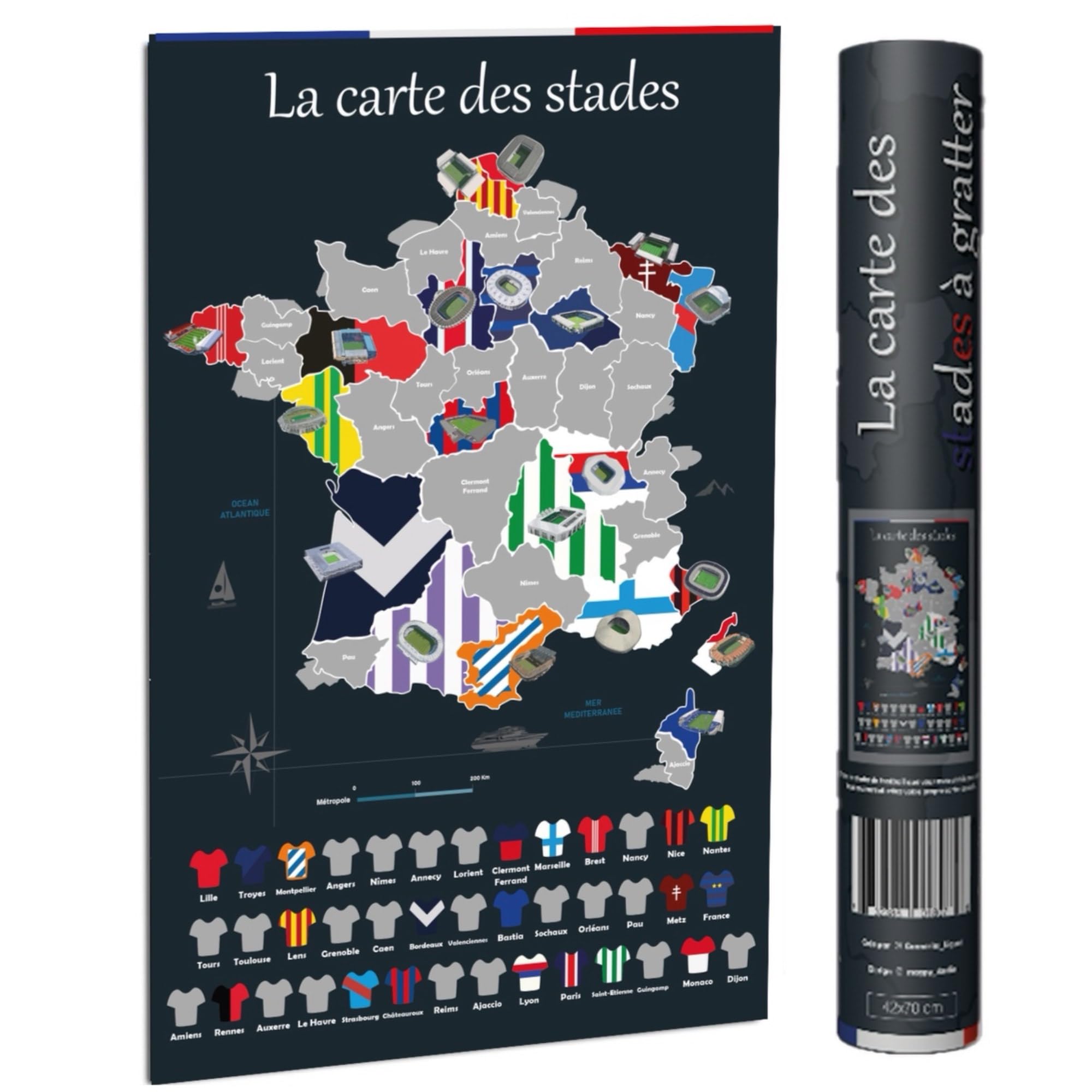 La Carte à Gratter des Stades de Football en France – Poster Collectible pour Fans de foot – Idée Cadeau Originale