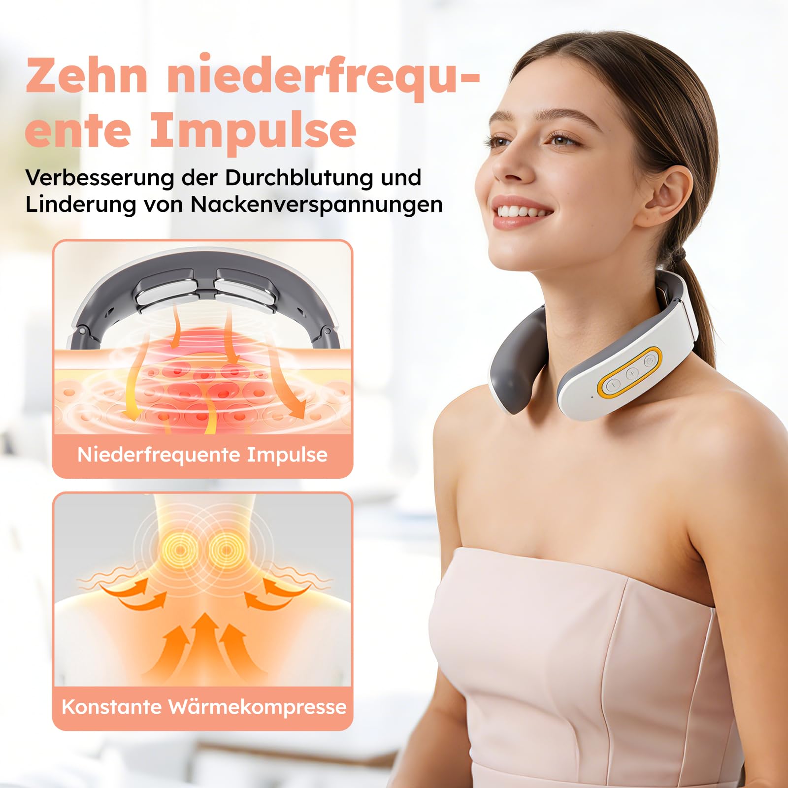 Neurotex Nackenmassagegerät,Mit Stimme,Bio-Neuro-Modulation,11-In-1Nackenlösung,Tragbares Beheiztes Nackenmassagegerät,6 Modi,9 Intensitätsstufen,Elektrisches Nacken Massage für Büro Hause und Reise