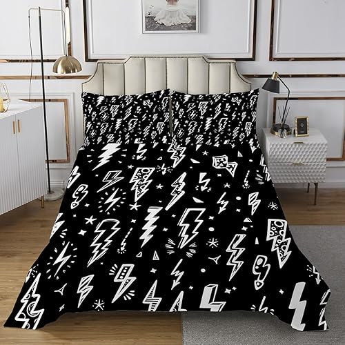 Miniatura 2 de Homewish Juego de colcha de rayo dibujado a mano con rayo de rayo, 3 piezas para niños y niños, colcha acolchada de microfibra (1 colcha + 2 fundas