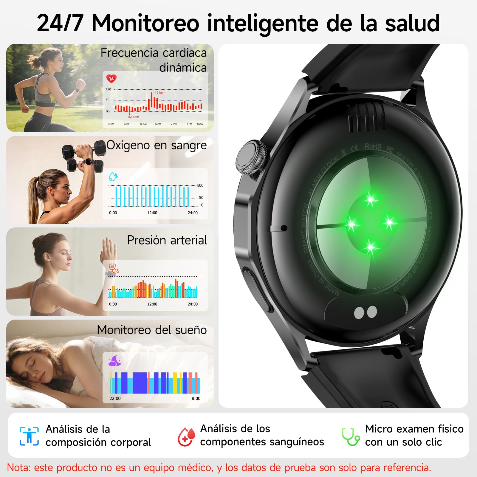 YUPENG ECG Reloj Inteligente Mujer con Presión Arterial/HRV /SpO2 /Sueño | 1.32" Salud Smartwatch con Frecuencia Cardíaca Lípidos Salud Watch Pulsómetro