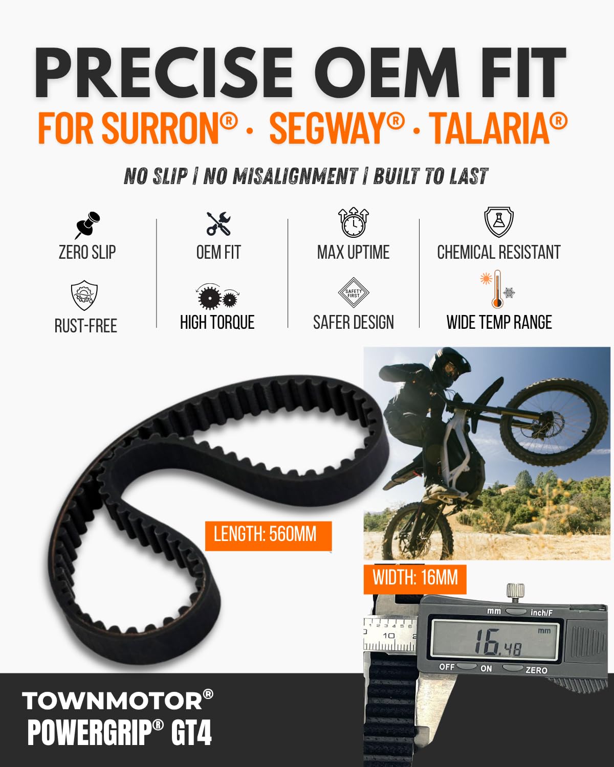 Surron Drive Belt – Gates GT4 560-8MGT-16 Power Grip Primary Belt | Compatible with Sur Ron Light Bee, Segway X260/X160, Talaria XXX | 16mm Width, High Torque Transfer, Long-Lasting Upgrade