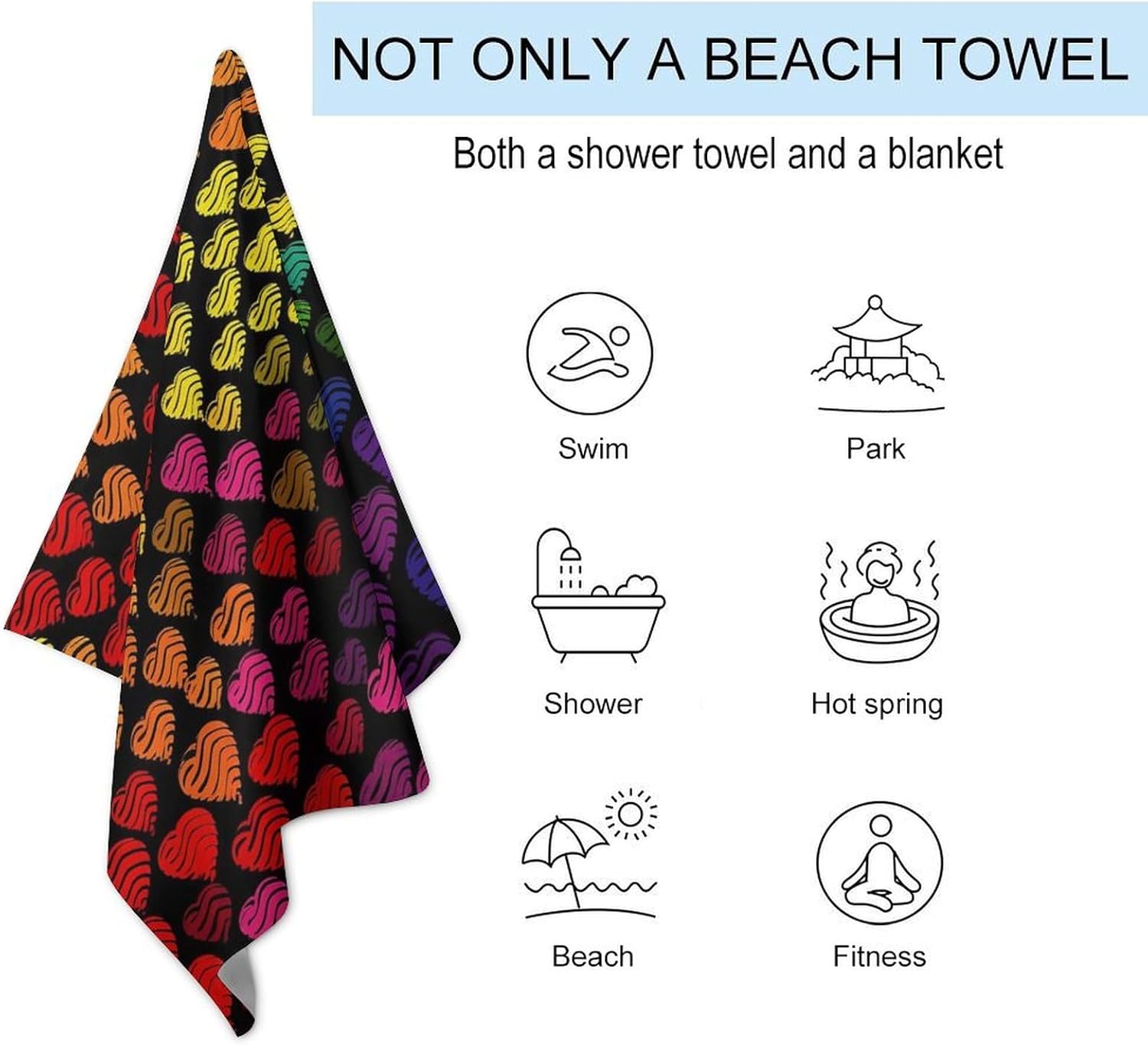 Swimming Towel, Gay Pride Rainbow Printed Fashion Towel,Portable Towel,Durable Towel