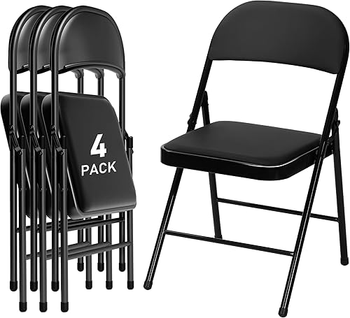 Miniatura 24 de Sillas plegables negras con cojín, paquete de 6, sillas plegables con respaldo acolchado y marco de acero, portátiles, apilables comerciales para