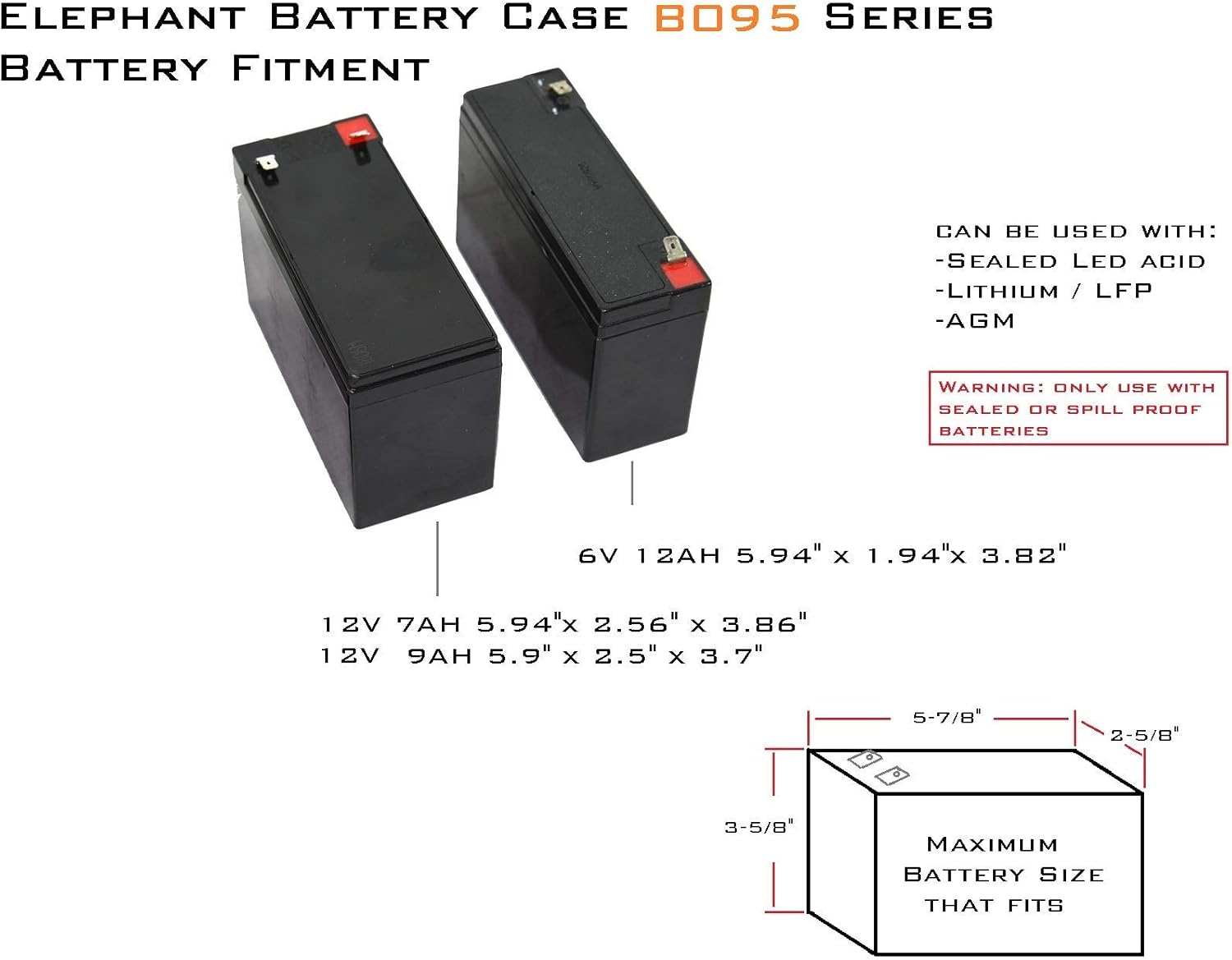Elephant B095 Kayak Battery Box Waterproof Battery Enclosure for Powering GPS, Fish Finders, Led Lights, Aerator Pump