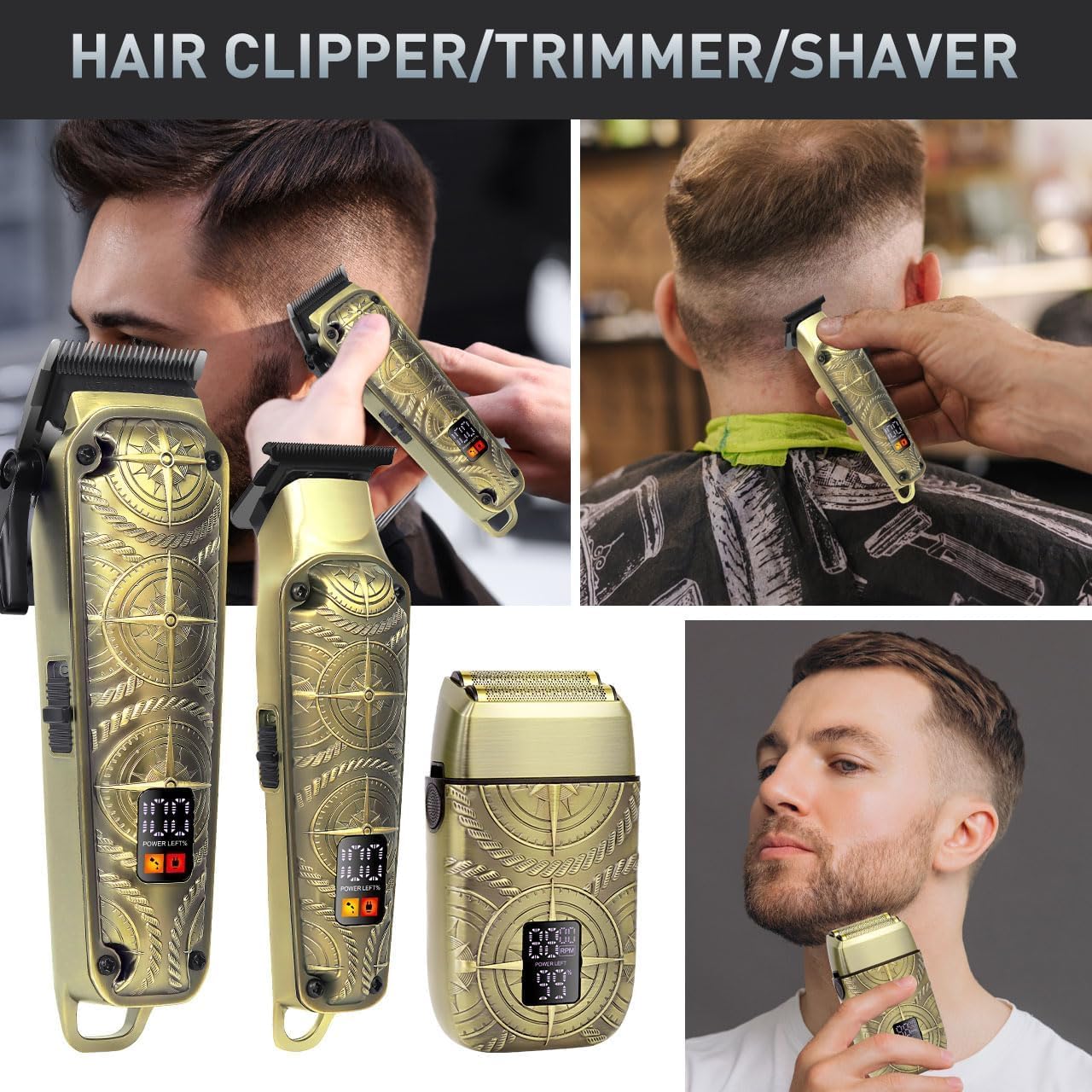 Hatteker Tondeuses à Cheveux Professionnelles pour Hommes, Kit de Toilette 3 en 1 Tondeuse à Cheveux, Tondeuse à Barbe et Rasoir Électrique Sans Fil, avec Écran LCD