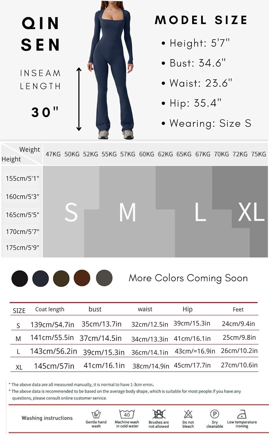 QINSEN Jumpsuits for Women Square Neck Wide Leg Full Length Romper Playsuit - Image 6