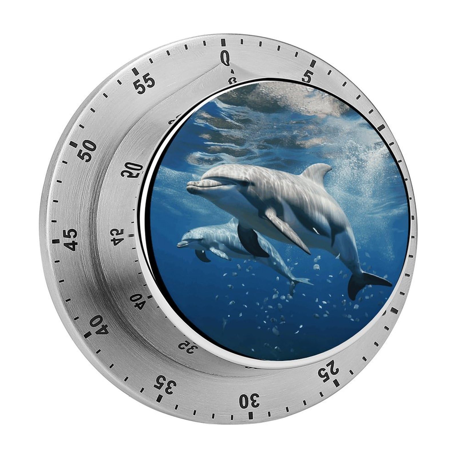 Cute Dolphins Timers Adsorbable Stainless Steel Kitchen Timer Loud 60 Minute Visual Timer Portable Manual Countdown Timers Alarm Clock Time Management Tool for Home Work