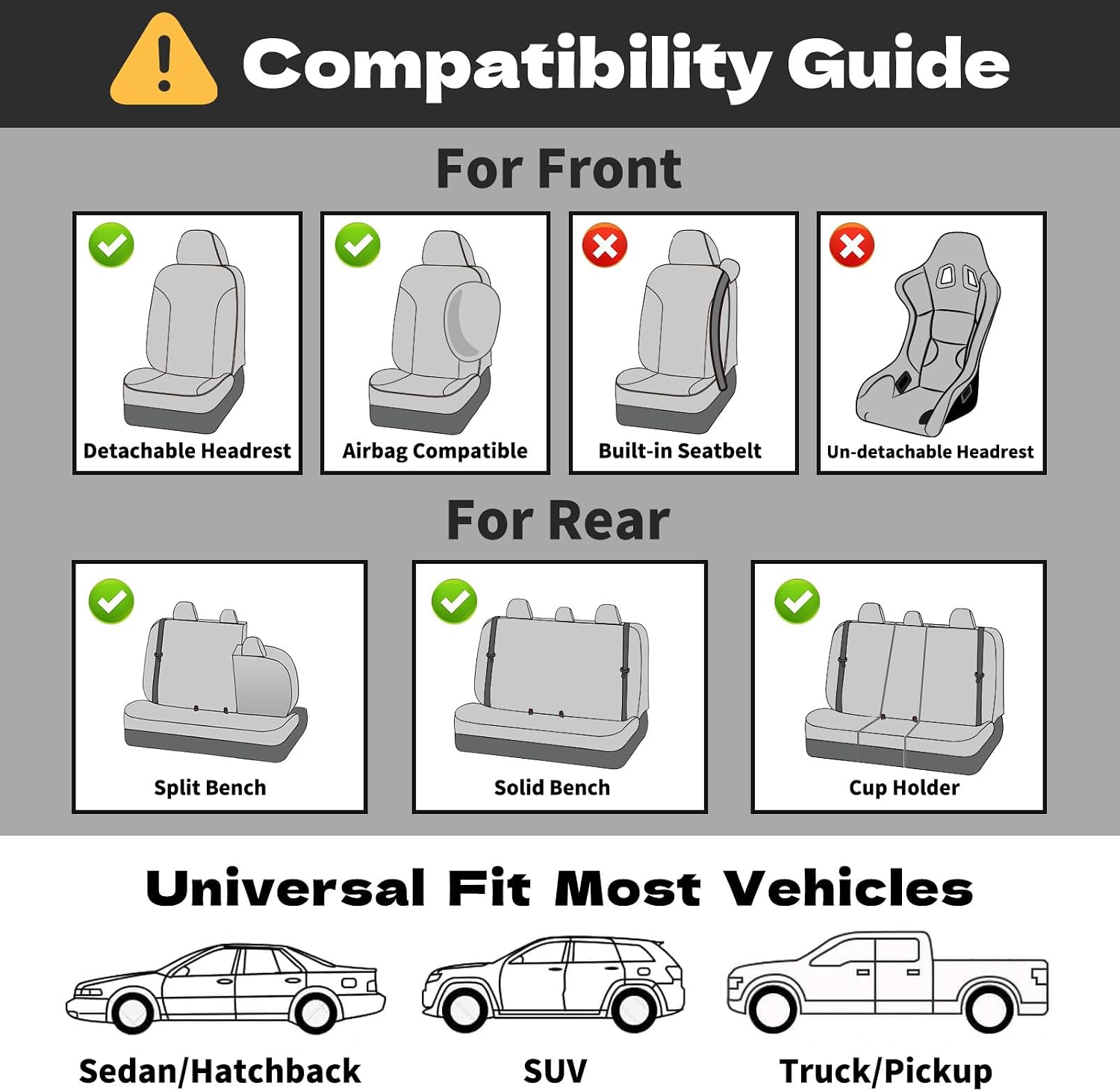 Car Seat Covers 5 Seats, Stylish Leather Automotive Seat Covers Universal Fit for Most Cars, Sedans, SUVs, Leather Car Seat Cushion, Waterproof & Easy to Clean, Nappa Leather(Black & Grey)