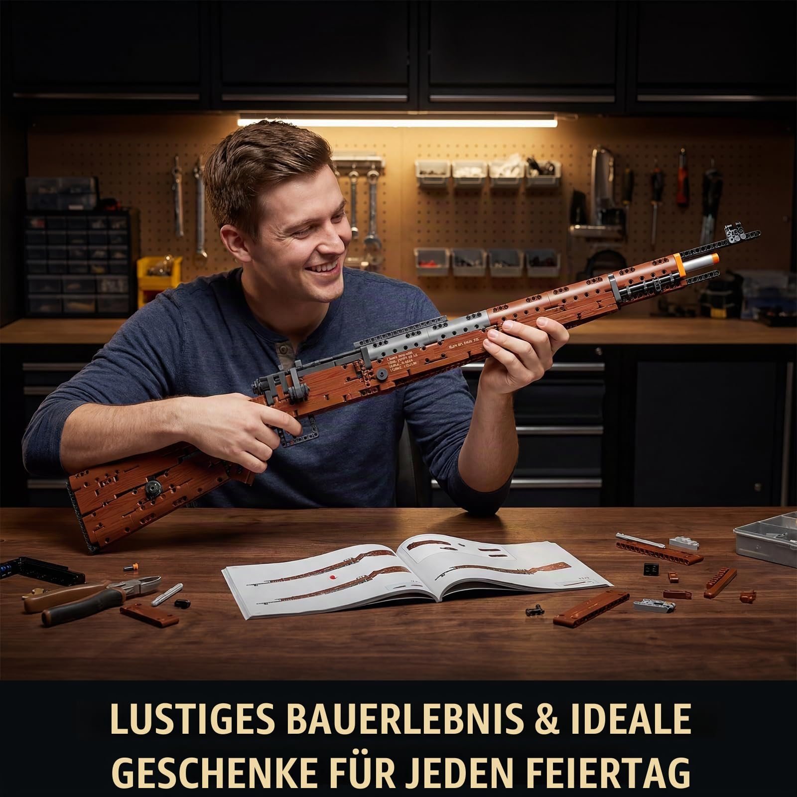Reobrix 98K Gewehr-Modellbausatz für Erwachsene,104cm Klemmbausteine Modell | Großes Karabiner Modell, Funktionsmodell, Detailreiches Ausstellungsmodell, Militärfans, 77003 Modellset, 951 Teile Bausatz
