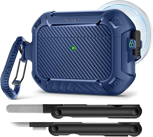 Vista 15 de MOBOSI Funda para AirPods Pro 3, compatible con AirPods Pro de 3ª generación [compatible con MagSafe] con bloqueo, llavero y kit de limpieza