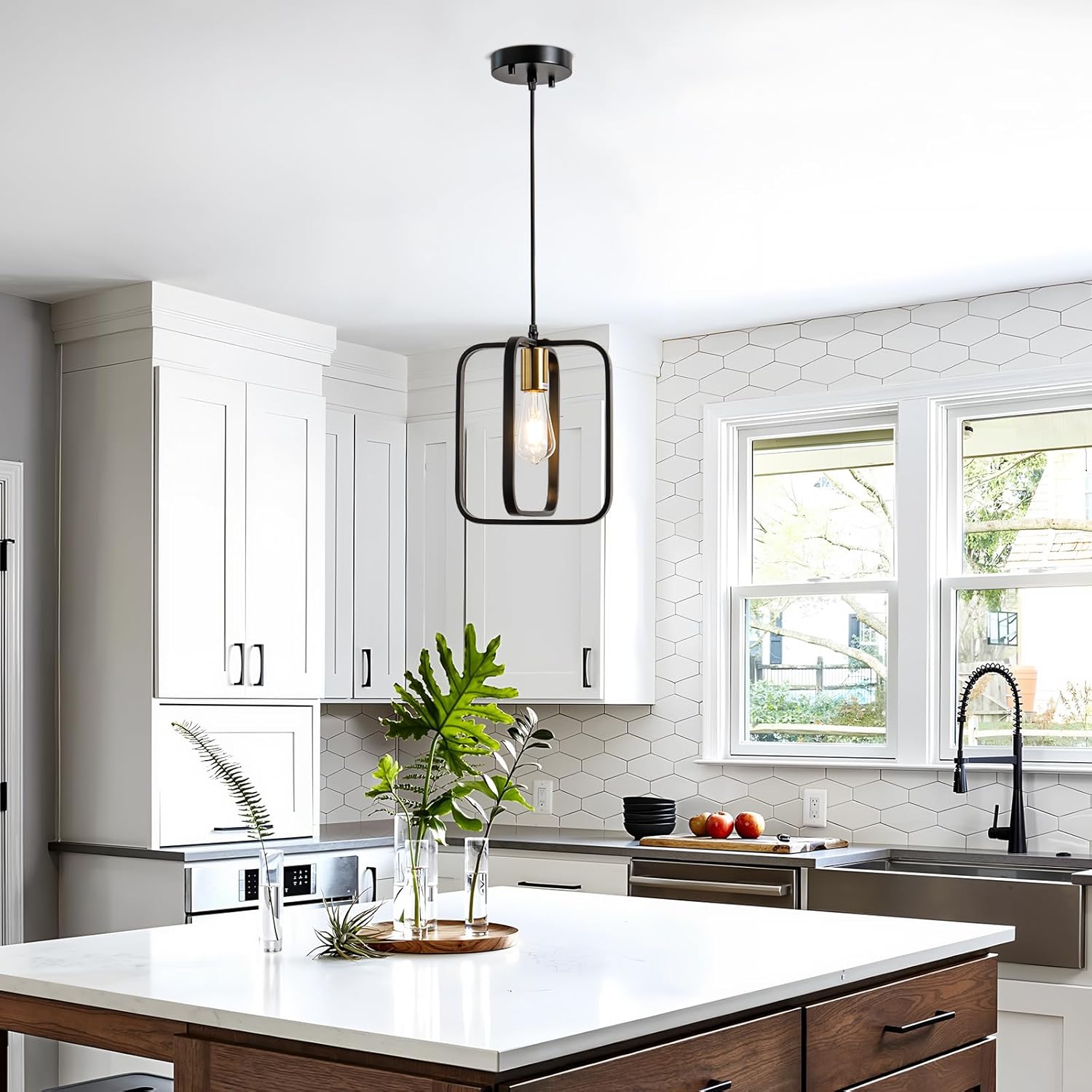 KSRYSZCQ Black Pendant Lights Kitchen Island 26-Inch High 1-Pack Farmhouse Pendant Lights Metal Adjustable Rope for Kitchen Island, Dining Room, Entryway, Foyer