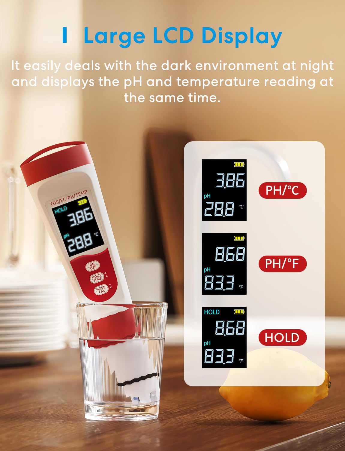 Flysocks pH Messgerät 4 in 1, Digital Wasserqualität Tester, IP67 Trinkwassertest für pH/TDS/EC/Temperatur mit LCD Hintergrundbeleuchtung Wasserqualitätsprüfgerät Leitfähigkeitsmessgerät Wasser Tester