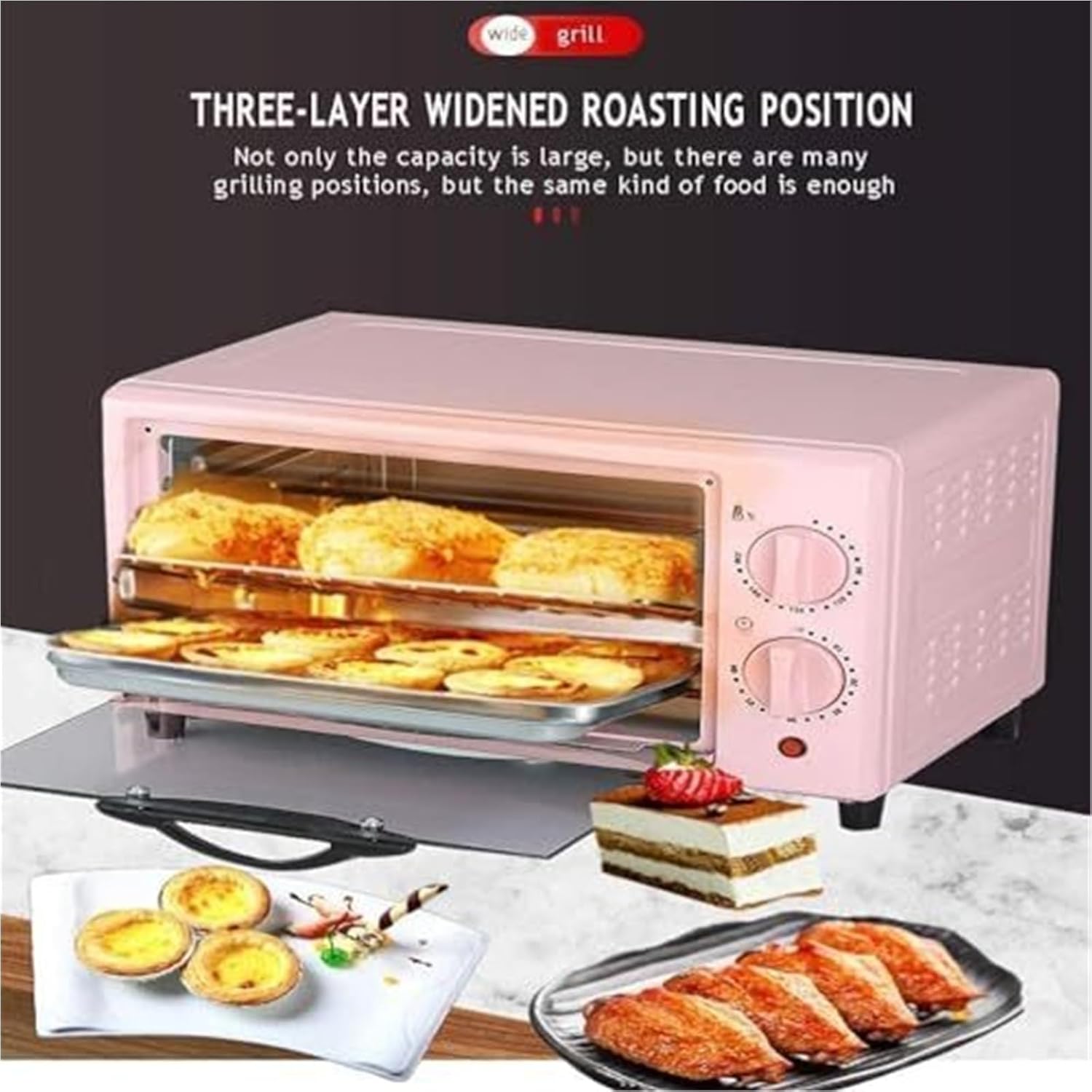 Multifunctional 12L Mini Air Fryer Toaster Oven, Countertop Convection Oven, Pink (Small Size)