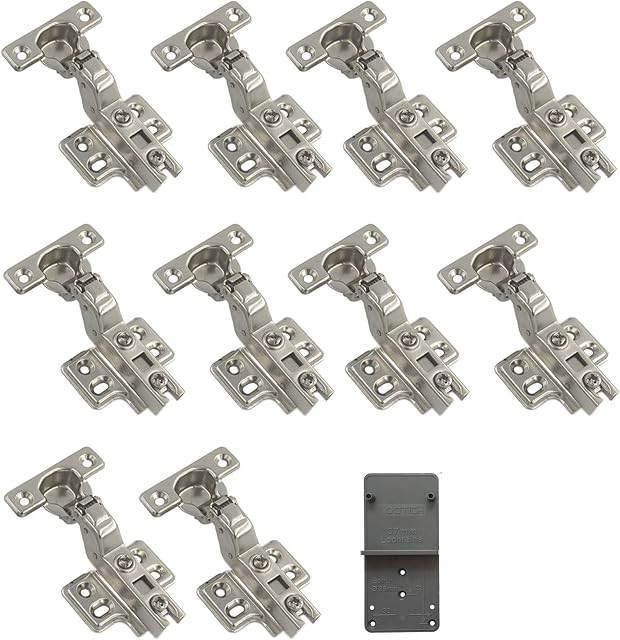 LOOTICH 90 Degree Inset 26mm Soft Close Mini Hinge with Hydraulic Damper for Kitchen Cabinet Cupboard Wardrobe Light Door Automatic Hinges with Cushioning Pack of 10 with Drilling Template