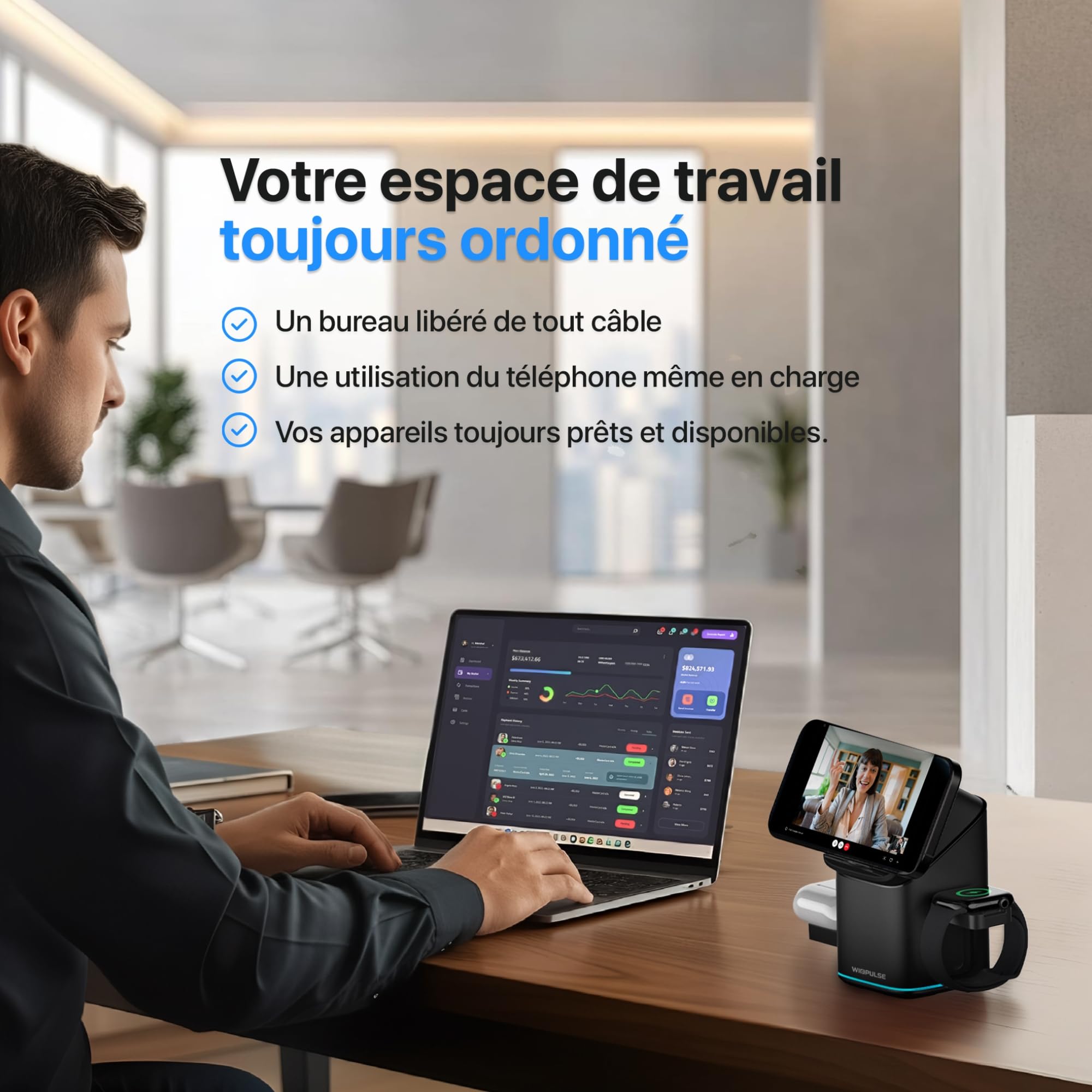 Station Charge 3en1 sans Fil pour iPhone Apple Watch AirPods