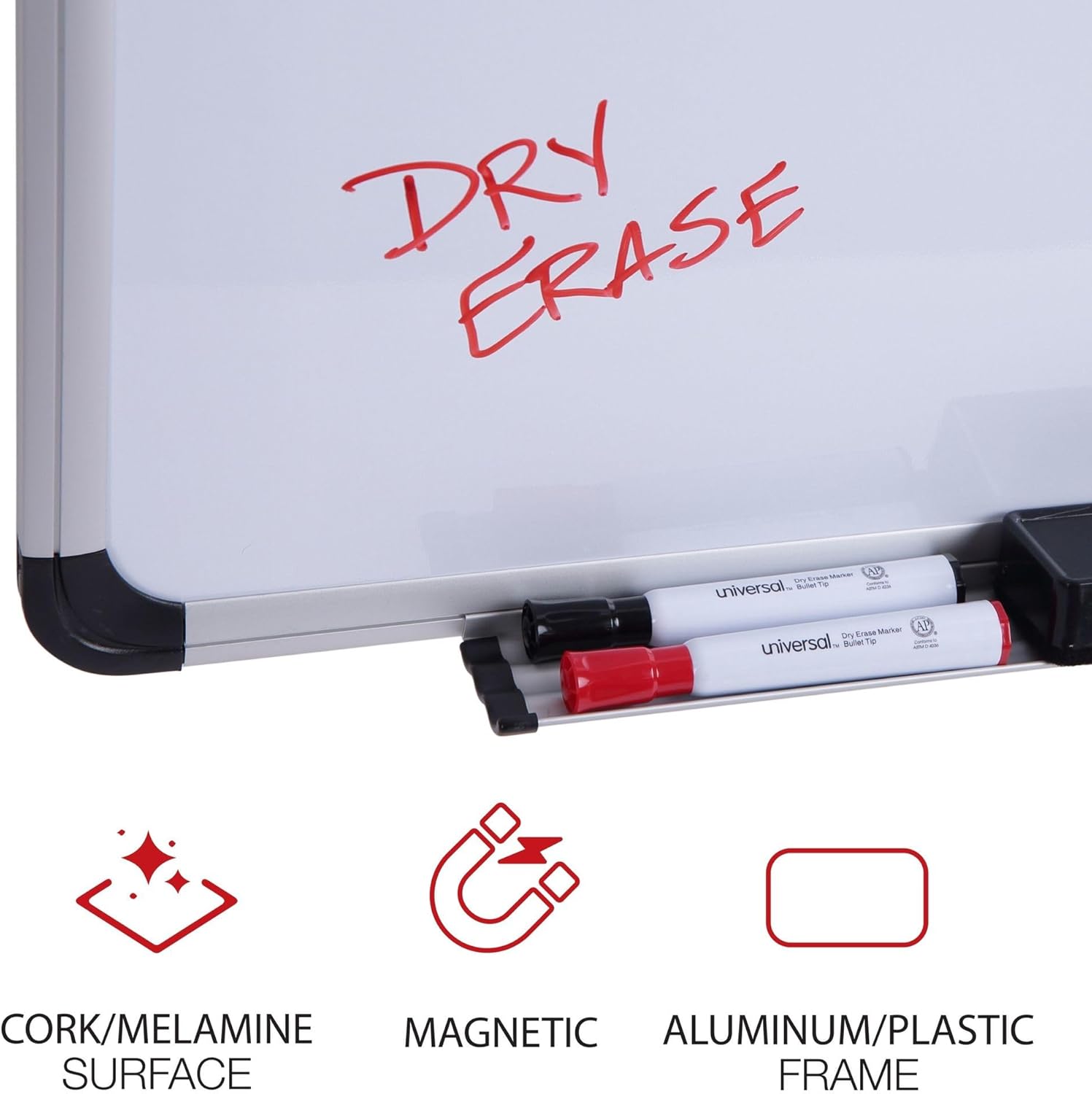 Universal Cork/Dry Erase Board, Melamine, 24 X 18, Black/Gray Aluminum/Plastic Frame