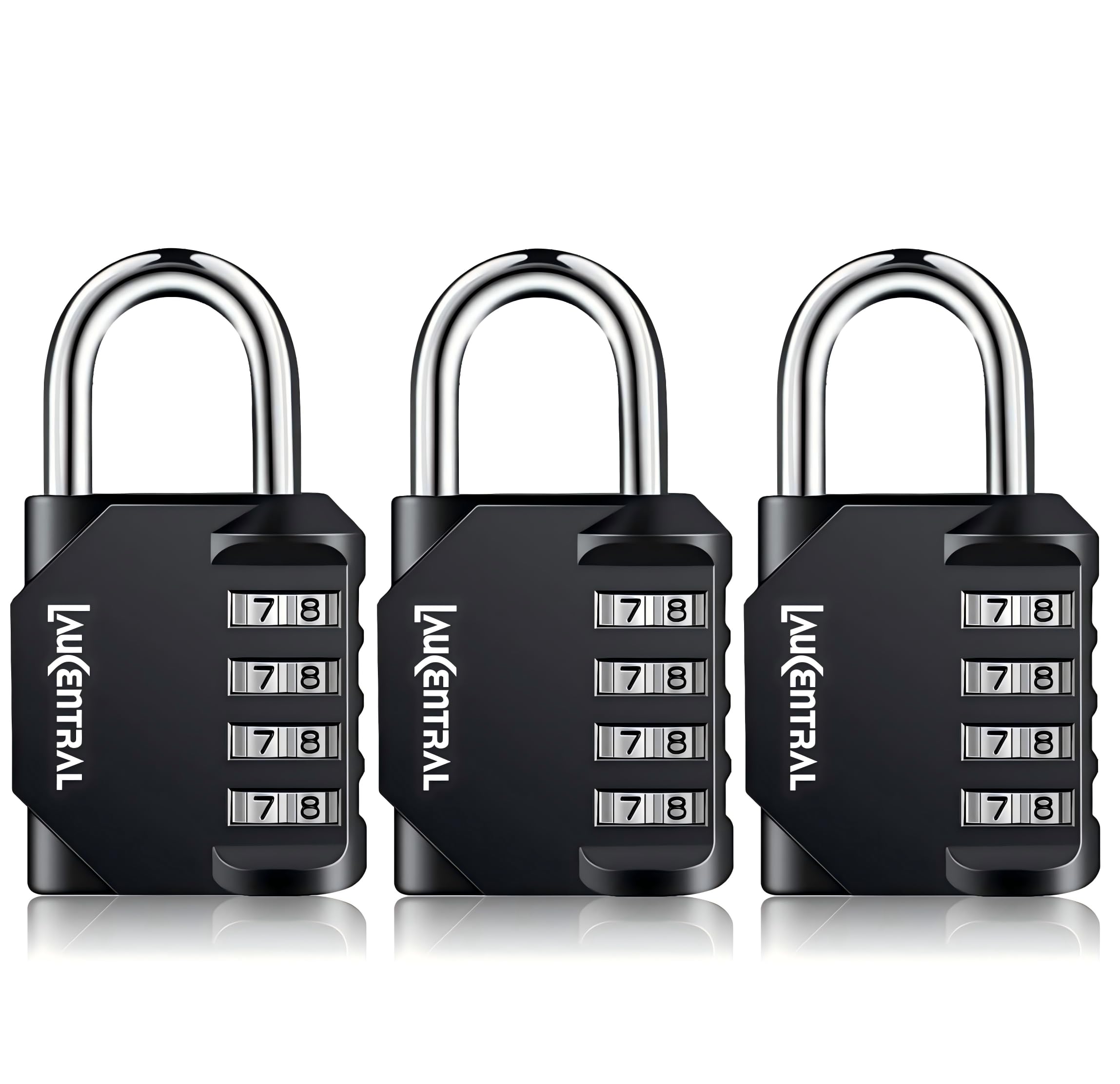 4 Digit Combination Padlock - Weatherproof Outdoor Lock for Gym Locker & School Locker, Heavy Duty Resettable Code Lock for Garage, Shed, Fence & ToolboxοΌBlack, 3 PackοΌ
