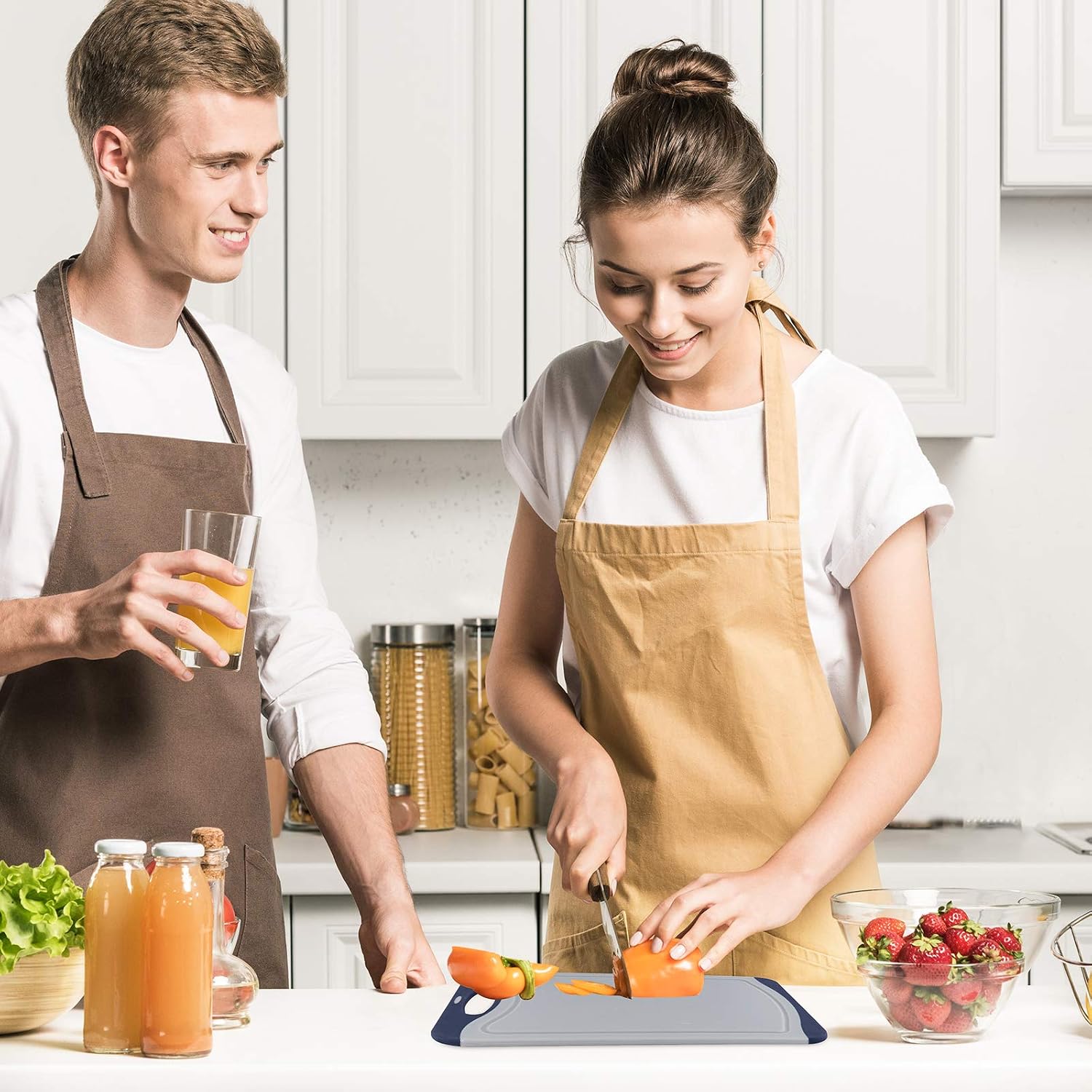 Qimh Oversized Cutting Board Set,4 Piece Plastic Kitchen Cutting Boards with Non-Slip Feet and Deep Drip Juice Groove,Large Thicker Boards,Dishwasher Safe,Juice Grooves,Easy Grip Handle (Gray)