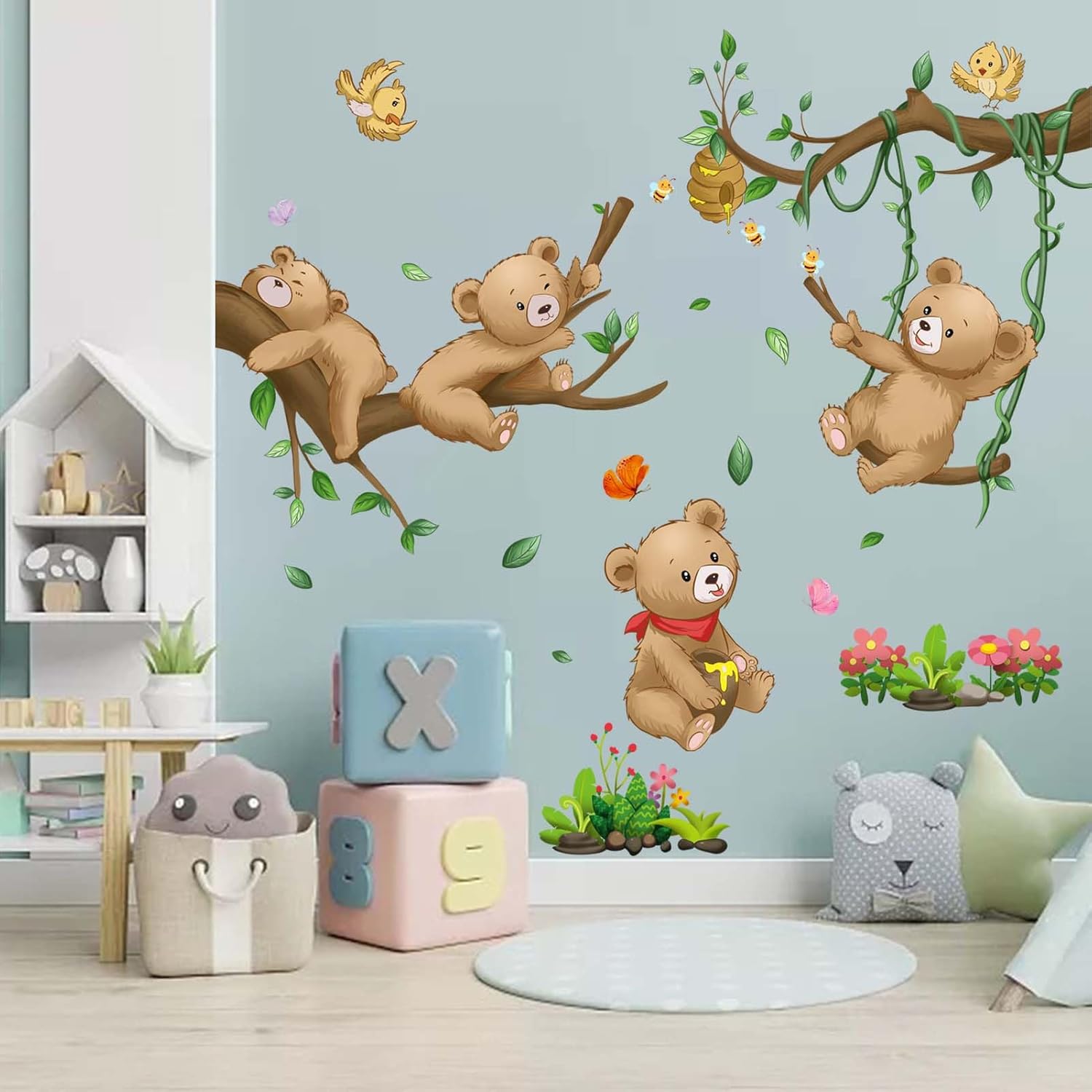 Amimagen Woodland Bear Wall Stickers Baby Animal Tree Branch Wall — free download