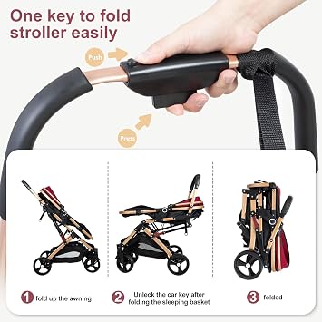 2 in 1 Convertible Baby Stroller Newborn Foldable Pushchair with Adjustable Canopy Folding High Landscape Infant Carriage, Anti-Shock Toddler Pushchair