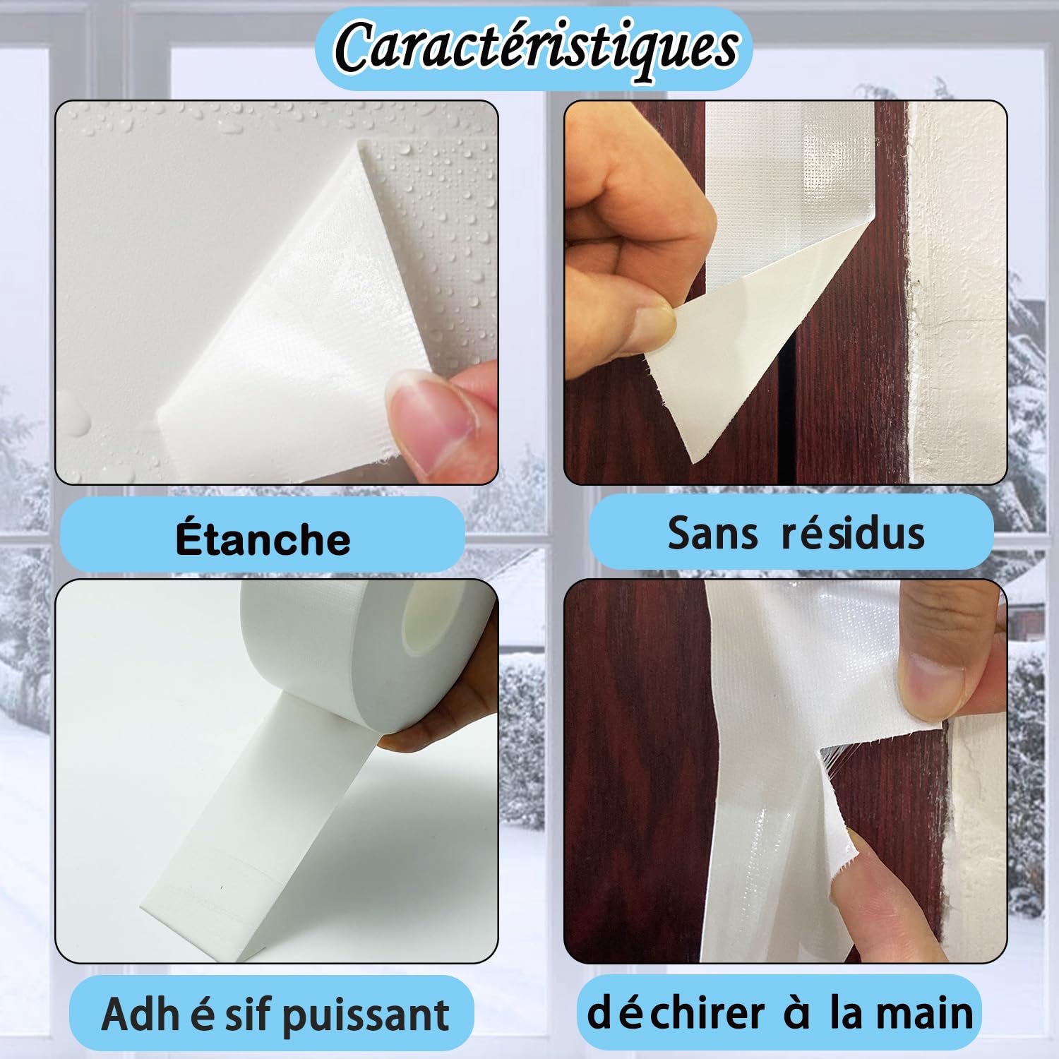 Bande d'étanchéité pour portes et fenêtres, bande blanche pour pare-brise, étanchéité pour climatisation, pour bloquer l'air froid, la poussière et la pluie, 5 cm x 30 m, sans résidus