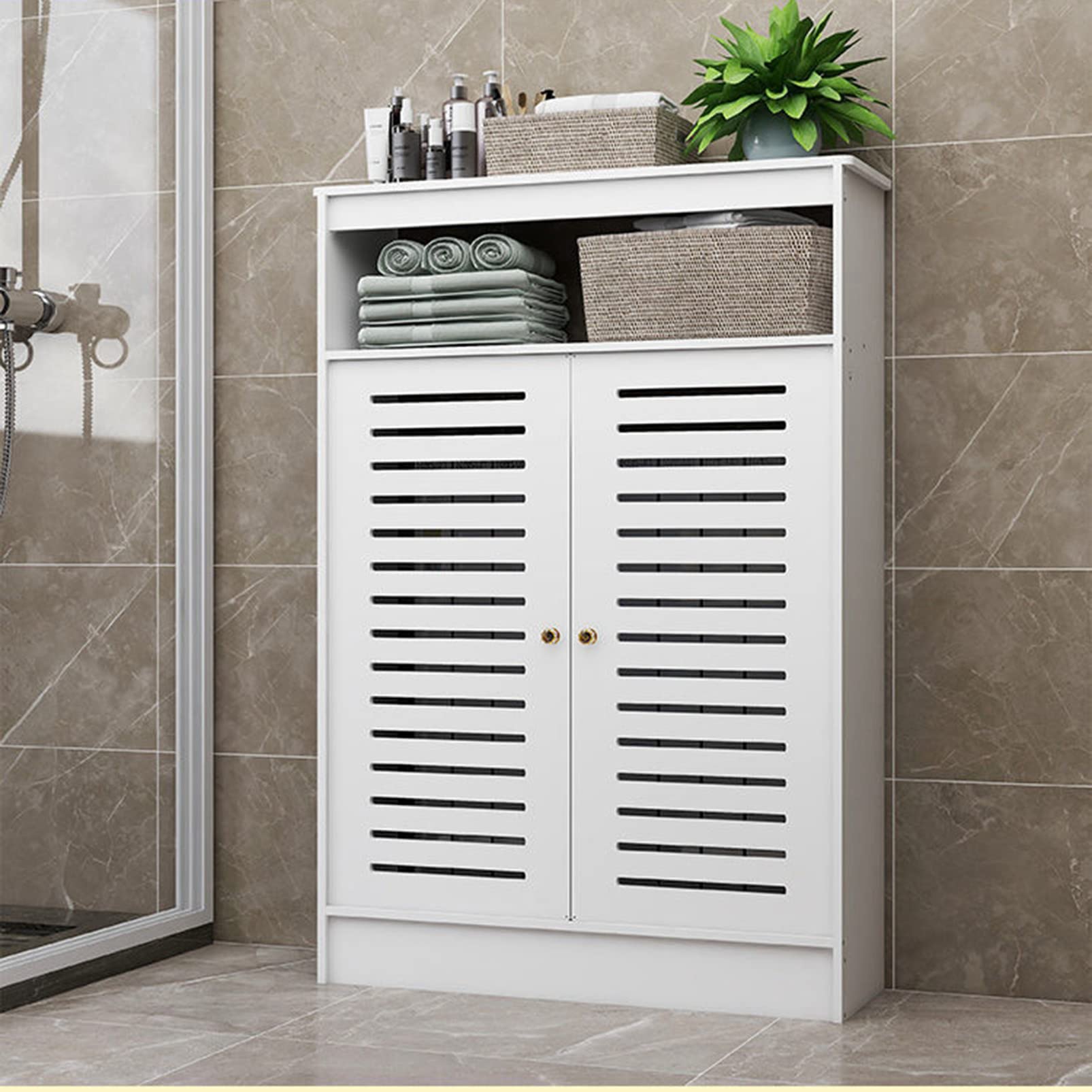 Moderno soporte para radiador, gabinete de calefacción Slish con puertas dobles y estantes Sto ideal para sala de estar y oficina, ocultar tuberías desordenadas