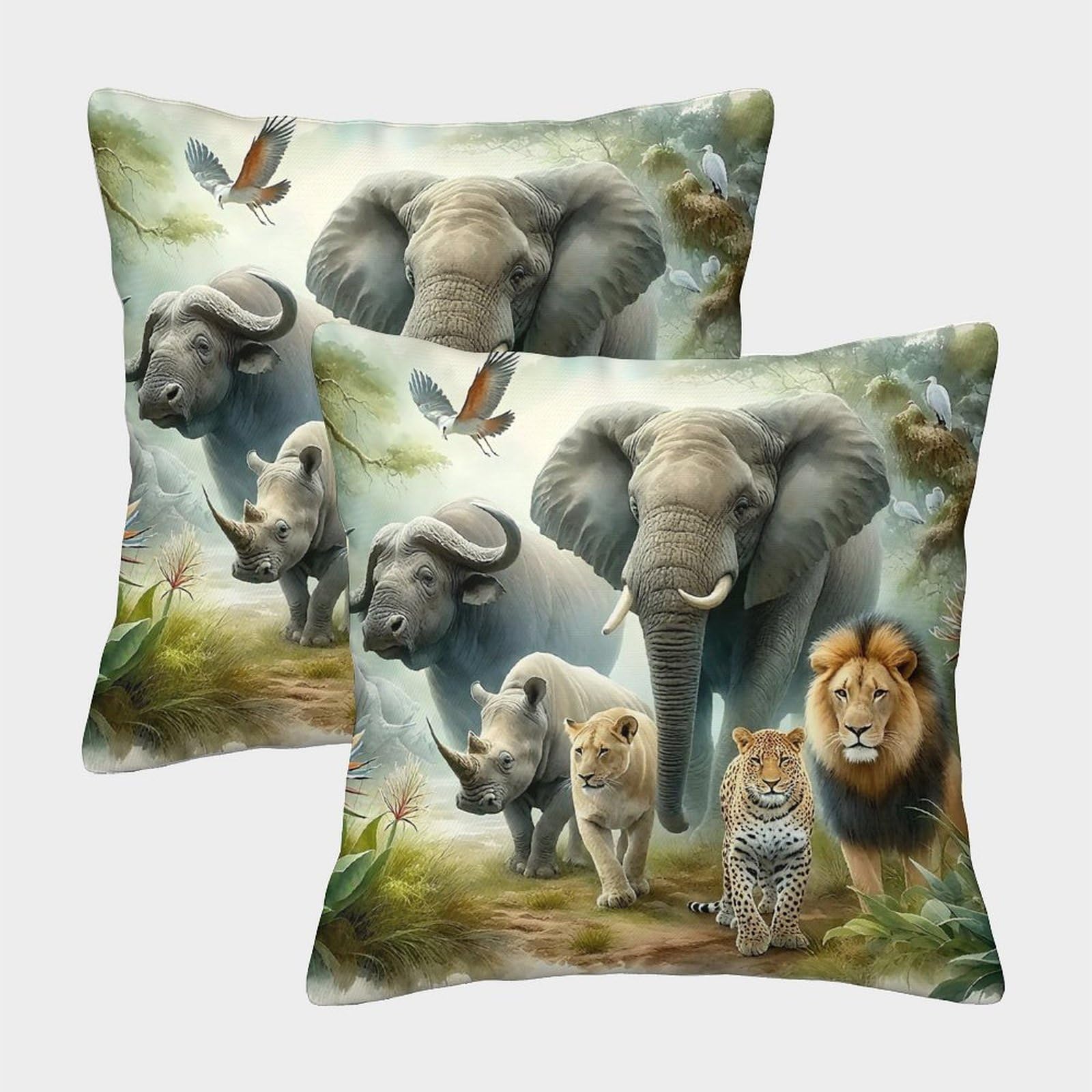 FELASBUID Elephant Pillow Cases Pack of 2 Cozy Pillowcases Animal Cushion Cover Zippered Decor for Sofa Living Room Bed Home 45x45cm