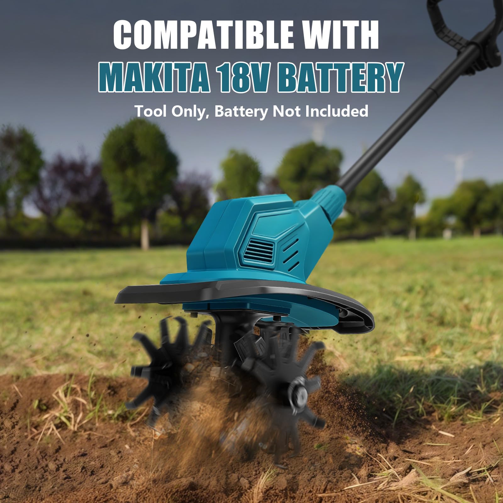 Motoazada para huerto, azada eléctrica, para Makita 18V batería | profundidad de trabajo de 18 cm, Ancho de Trabajo de 20 cm, Velocidad de 387 RPM, Mango ergonómico, para Cultivo de jardín