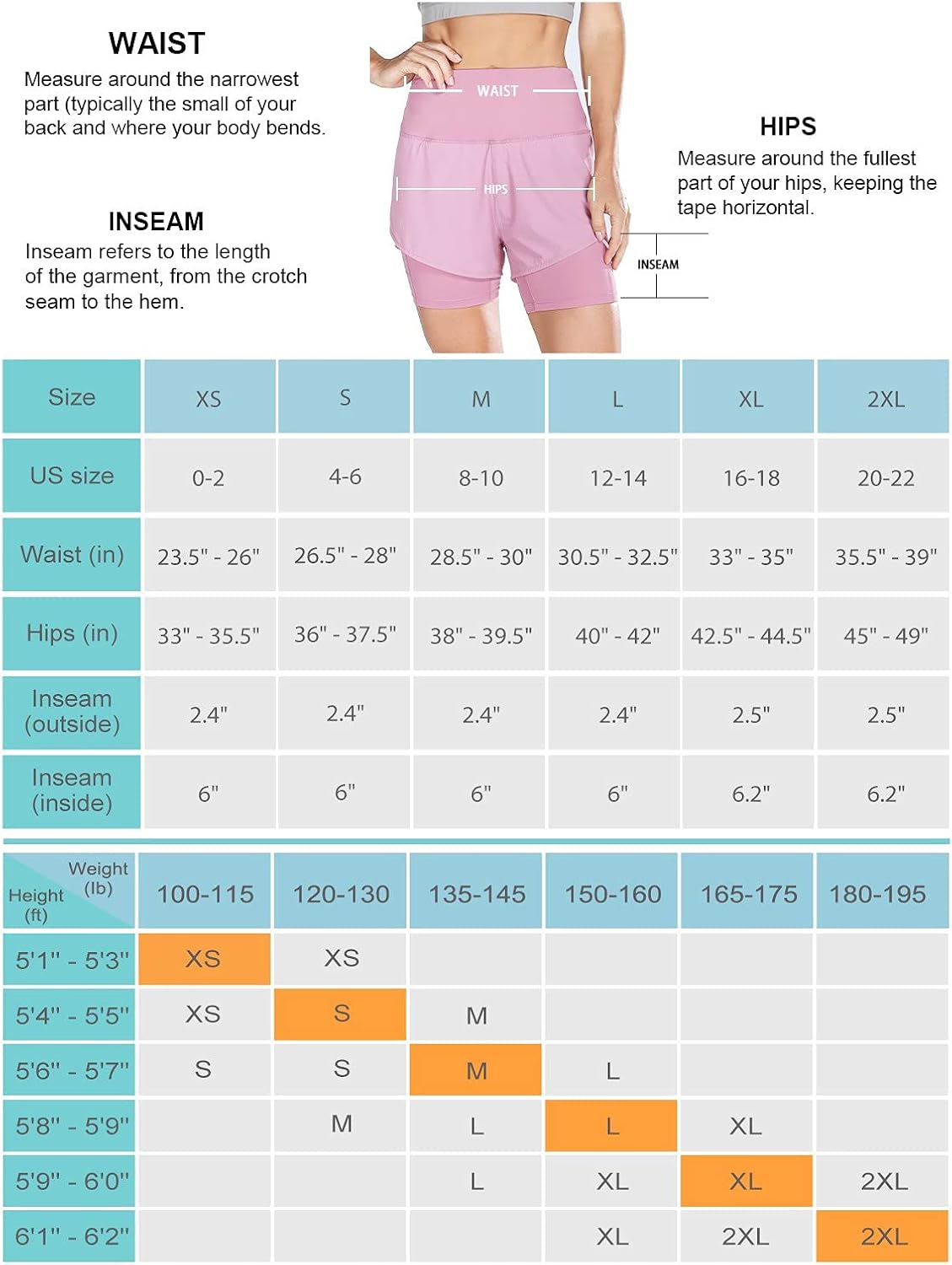 BALEAF Women's High Waisted 2 in 1 Running Shorts with Pockets Workout Gym Yoga Shorts with Liner : Sports & Outdoors