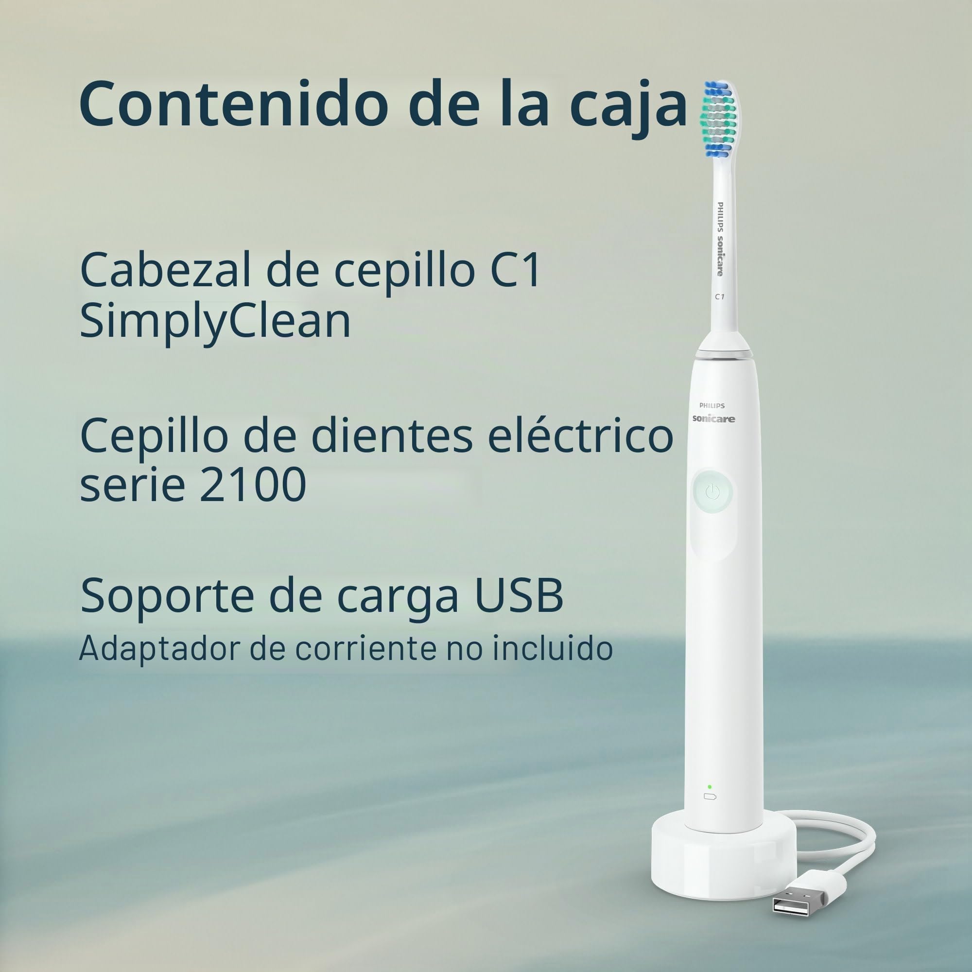 PHILIPS Sonicare 2100 - Cepillo de dientes eléctrico recargable, 1 cabezal de cepillo, color blanco | 200% más de eliminación de placa, 2 ajustes de cepillo, temporizador guiado de 2 minutos, batería de 14 días, HX3661/04