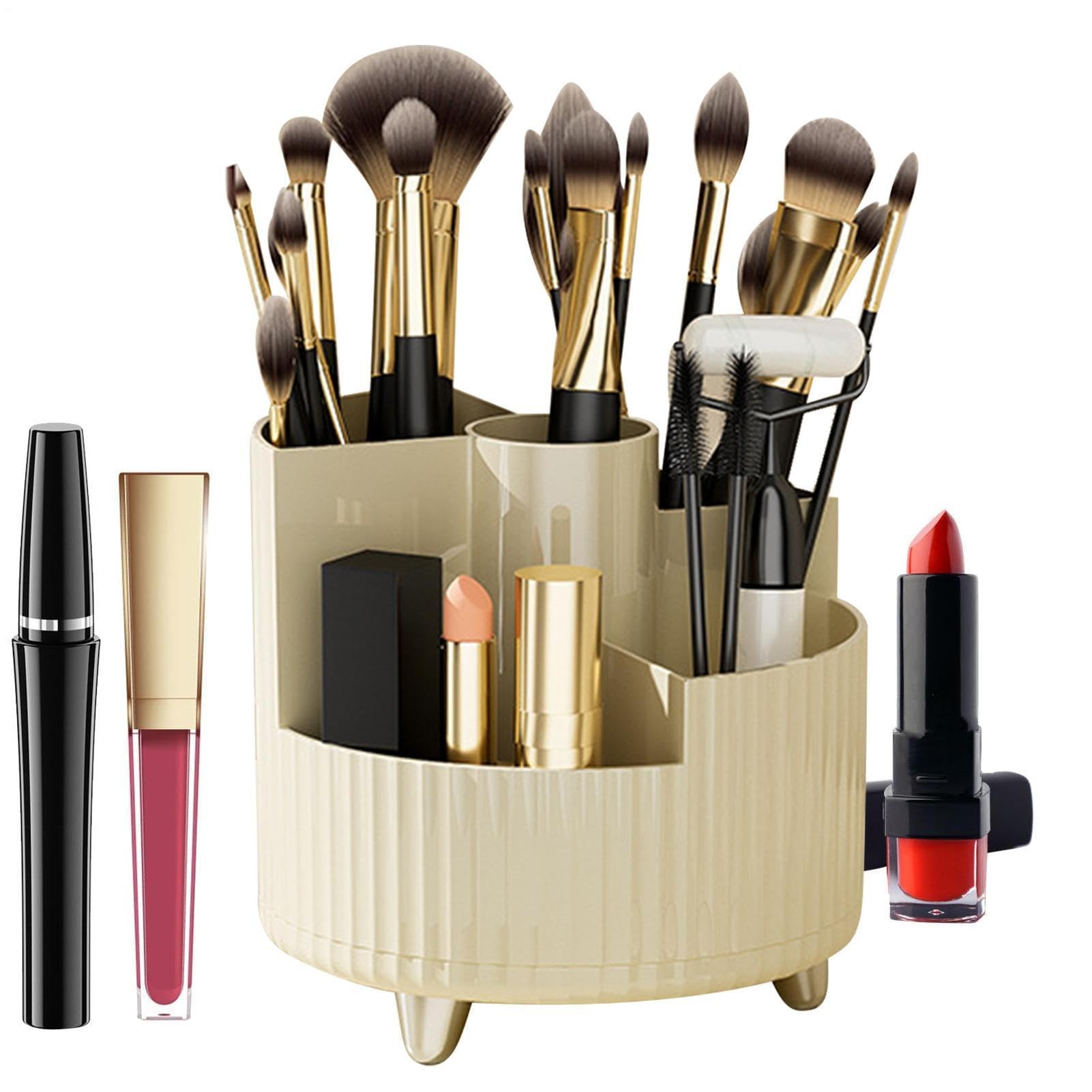Muiltvoe Makeup Brush Holder, 360° Rotating Cosmetic Organizer Cup, Vanity Desk Storage Container for Brushes, Pens, Bathroom Countertop, Beauty