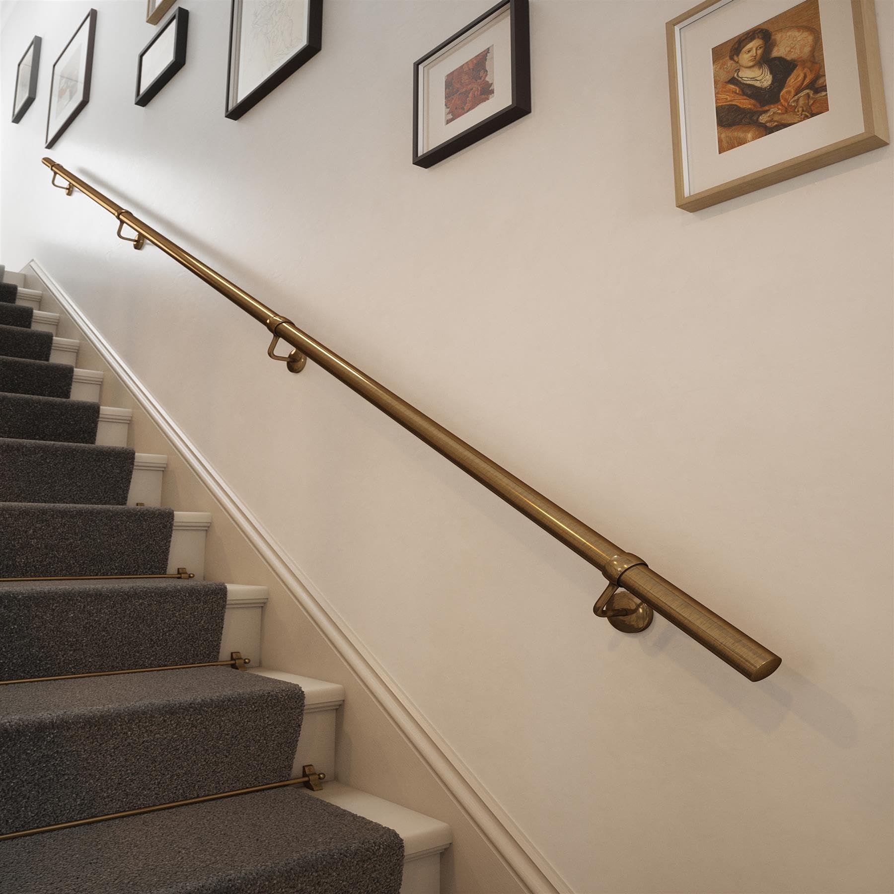 Forgeworks Premium Antique Brass 3.6M Indoor Stair Handrail Kit. Easy Install All In One Box With Brackets & Endcaps 5Yr Guarantee from B&Q