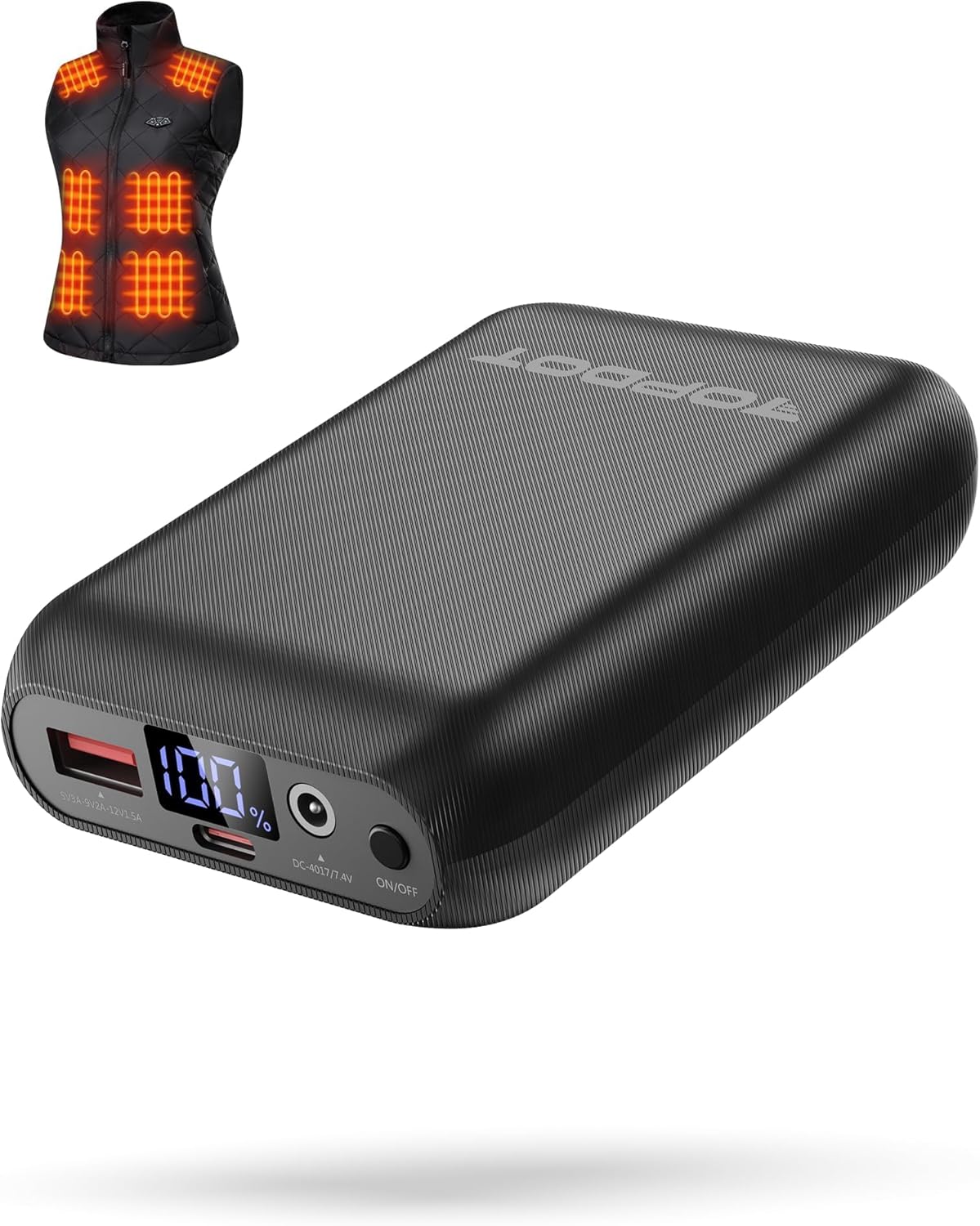 7.4V/5V 2A 16000mAh Heated Vest Battery Pack Compatible with ORORO and Venustas, NORSENN, Portable Power Bank with LED Display for ๐๐ USB heated Vests Jacket Camping Chair Blanket(NOT for 12V๏ผ