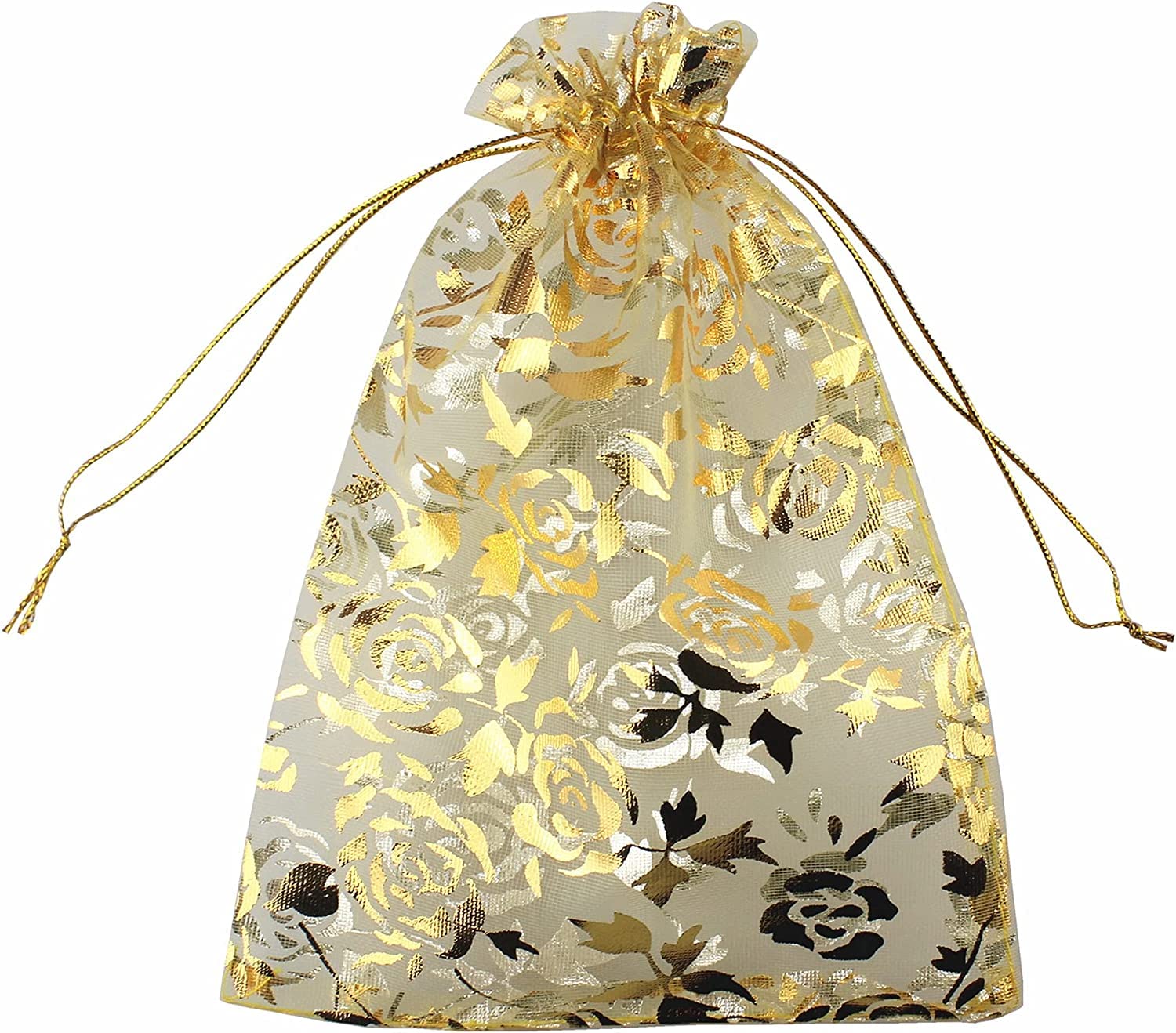 DNY – 100 Pcs Potli Bags, Organza Pouches 4x6 inches with Drawstring Small Potli Bags for Return Gifts for Wedding| Party |Baby Shower| Dry Fruit Pouches (Gold)-image-16