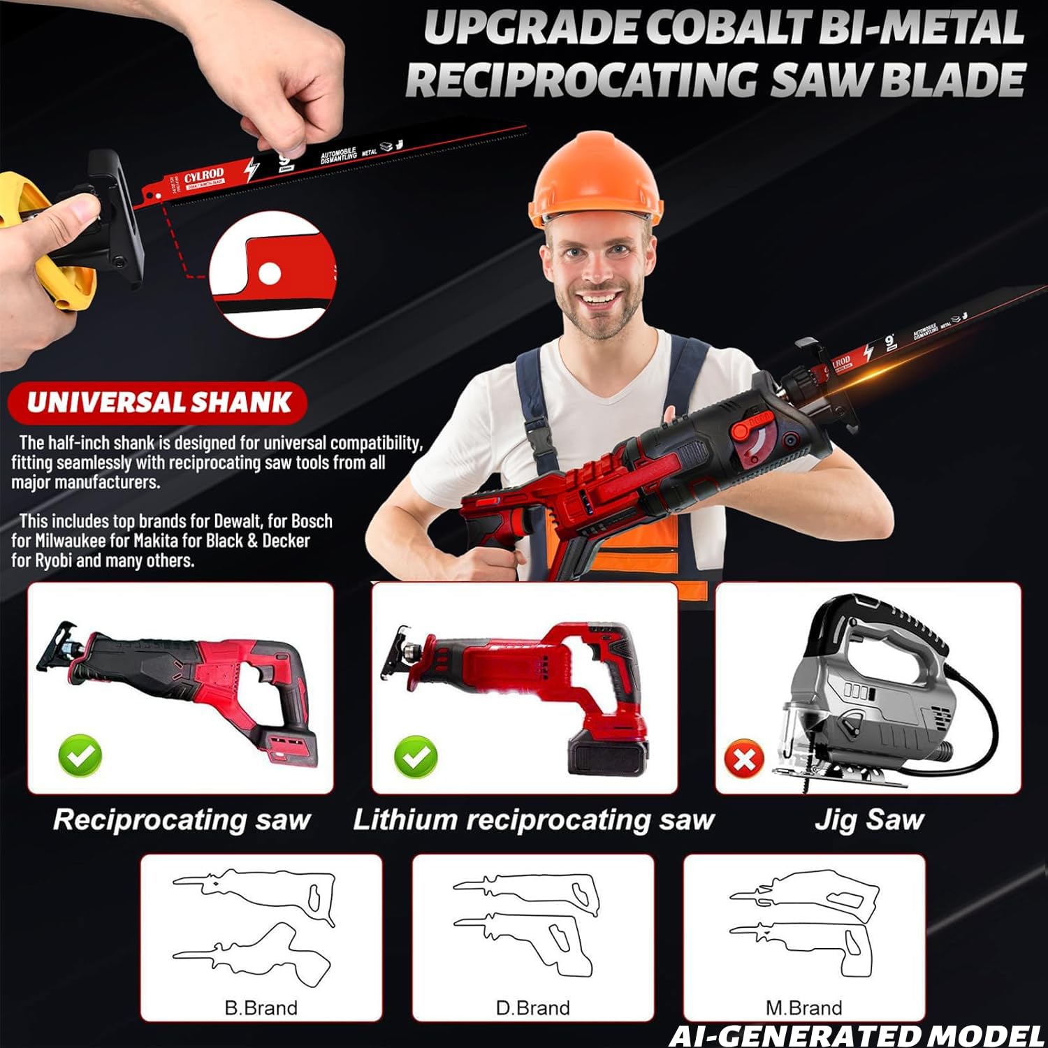 Paquete de 25 hojas de sierra alternante de 9 en 14/18TPI para cuchillas Sawzall, corte de metal, cuchillas bimetálicas de acero cobalto M42 para desmontaje de automóviles, repuesto para Milwaukee,