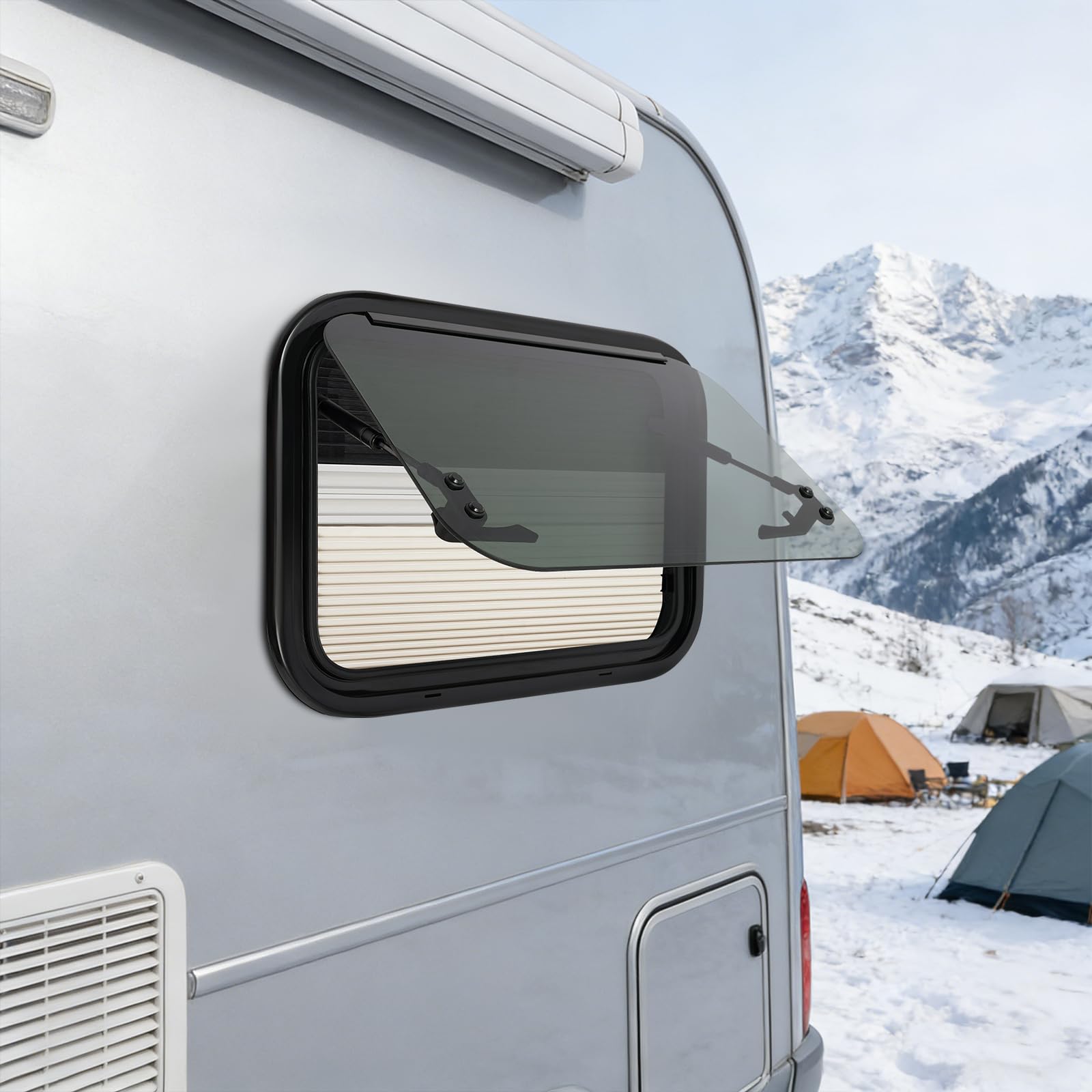 Fenêtre de camping-car - 50 x 35 cm - Ouverture à 85° - Fenêtre latérale avec moustiquaire et store - Verre trempé pour caravane, caravane, camping-car et véhicules de conversion