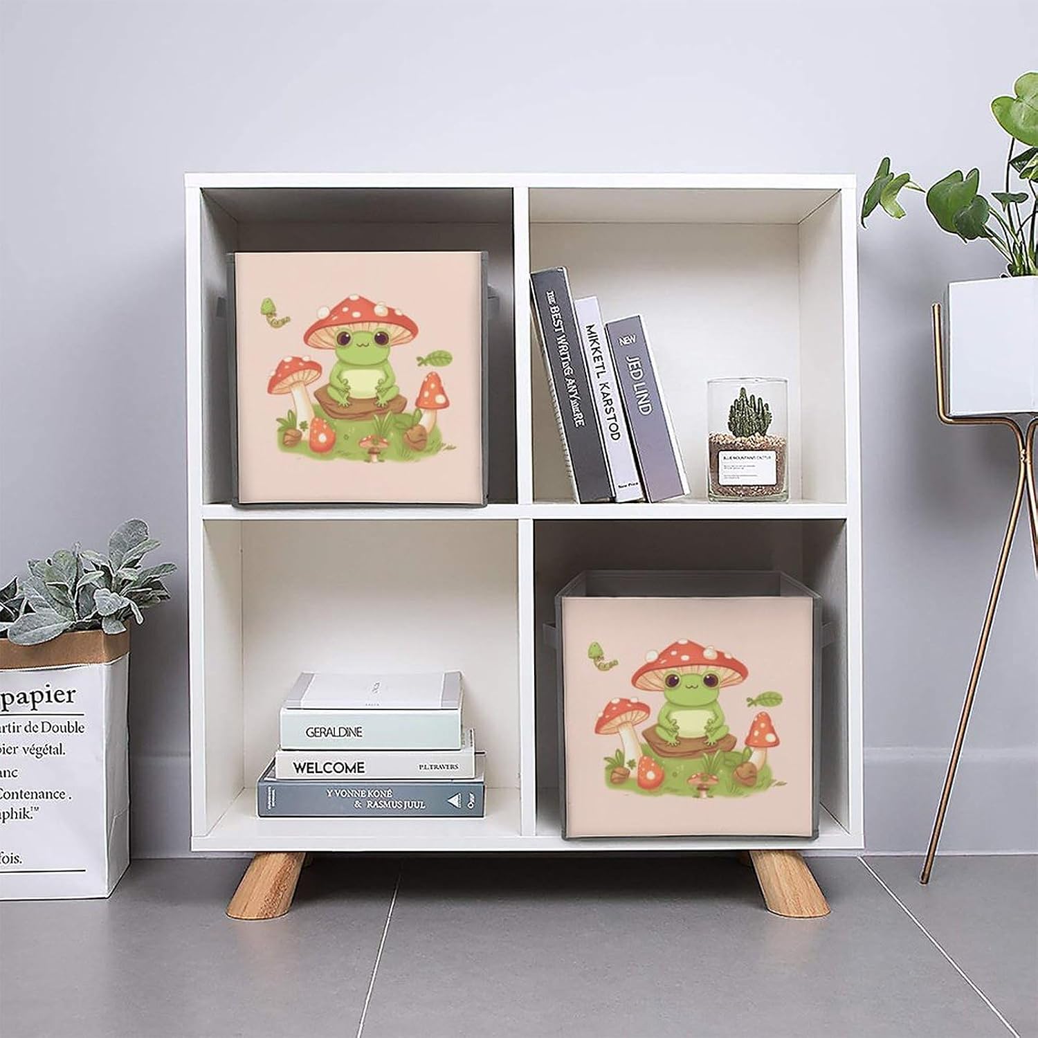 Folding Storage Bins Oxford Fabric Clothes Storage Boxes with Handles | Cute Frogs And Mushrooms Cube Organizer, Easy to Store, Multi Functional Cube Storage Organizer for Office Bedroom