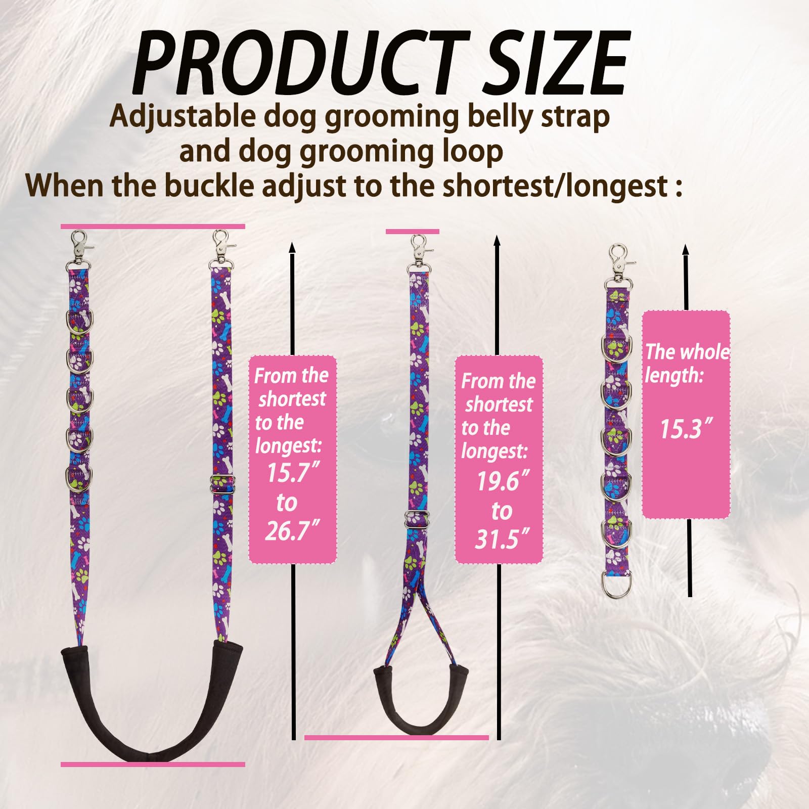 FURSDOLY Dog Grooming Belly Straps Pet Dog Grooming Belly Band Pet Dog Grooming Loop Dog Grooming Table Arm Accessories Cute Paw and Bone Pattened Dog Grrooming Loops Extender Straps (Purple)