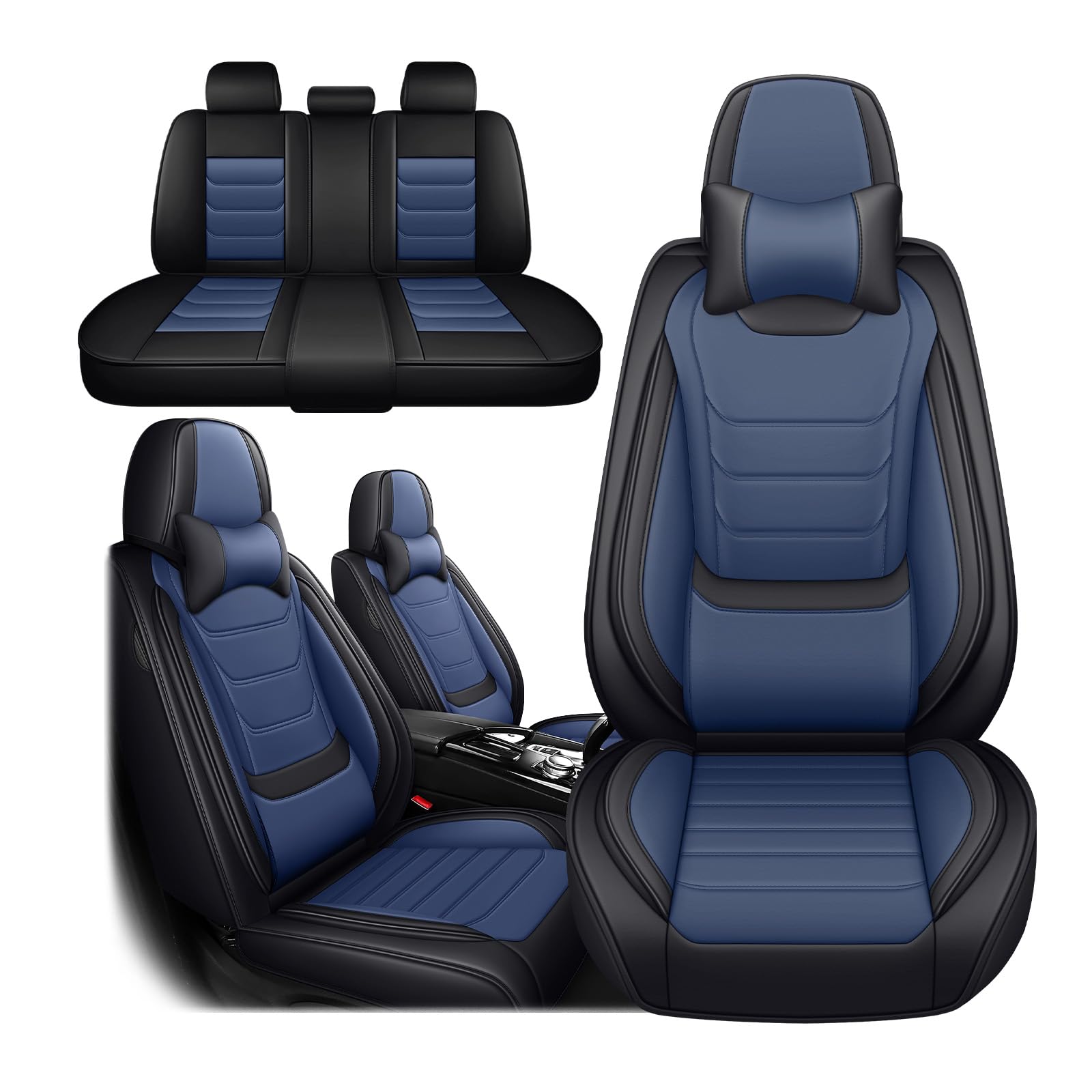 Nappa Leather Seat Covers Full Set (Black Blue)