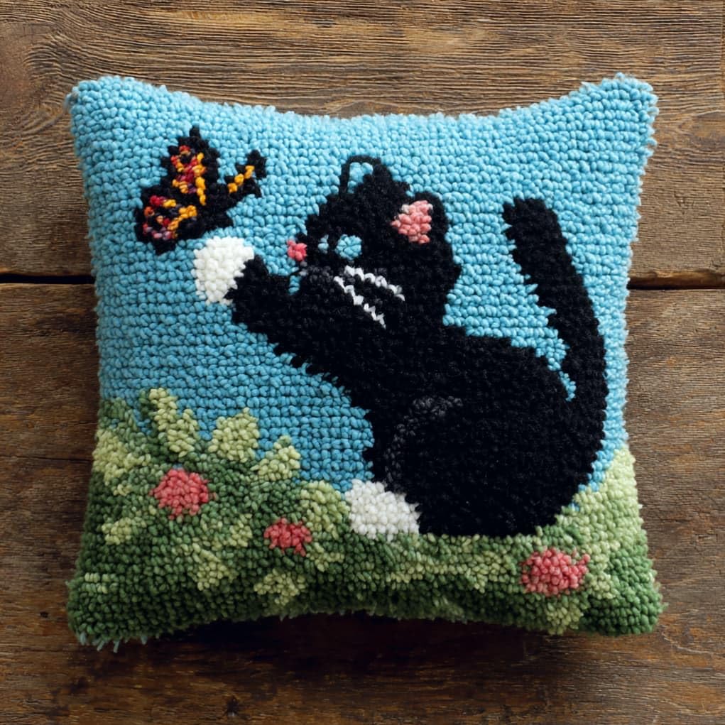 AxiangziK Latch Hook Cushion Kit,Cat DIY Embroidery Pillow Cover 43X43Cm