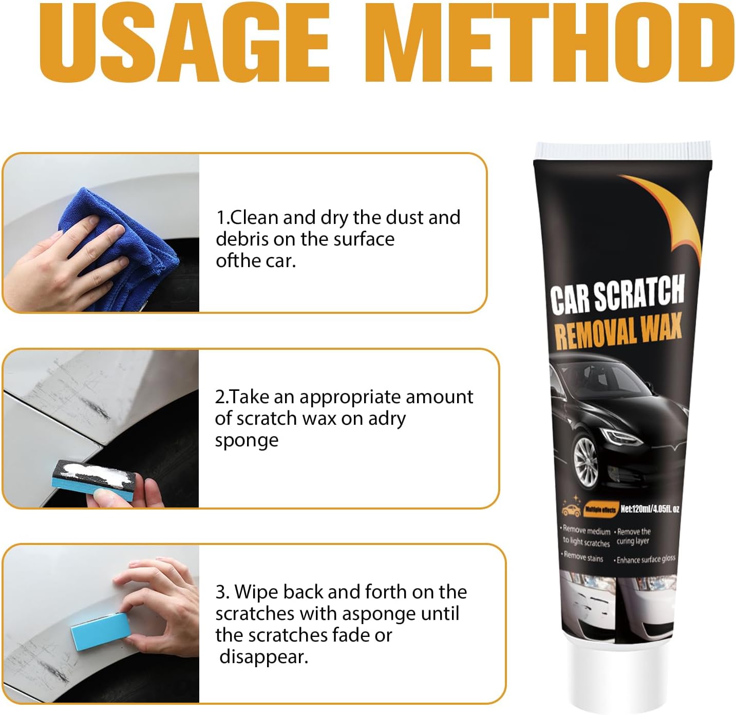 2026 Upgraded Scratch Remover for Vehicles, Car Scratch Removal Wax Kit for Scratches, Swirl Marks & Stains, with Sponges & Towels, Car Paint Scratch Repair Paste for All Vehicles