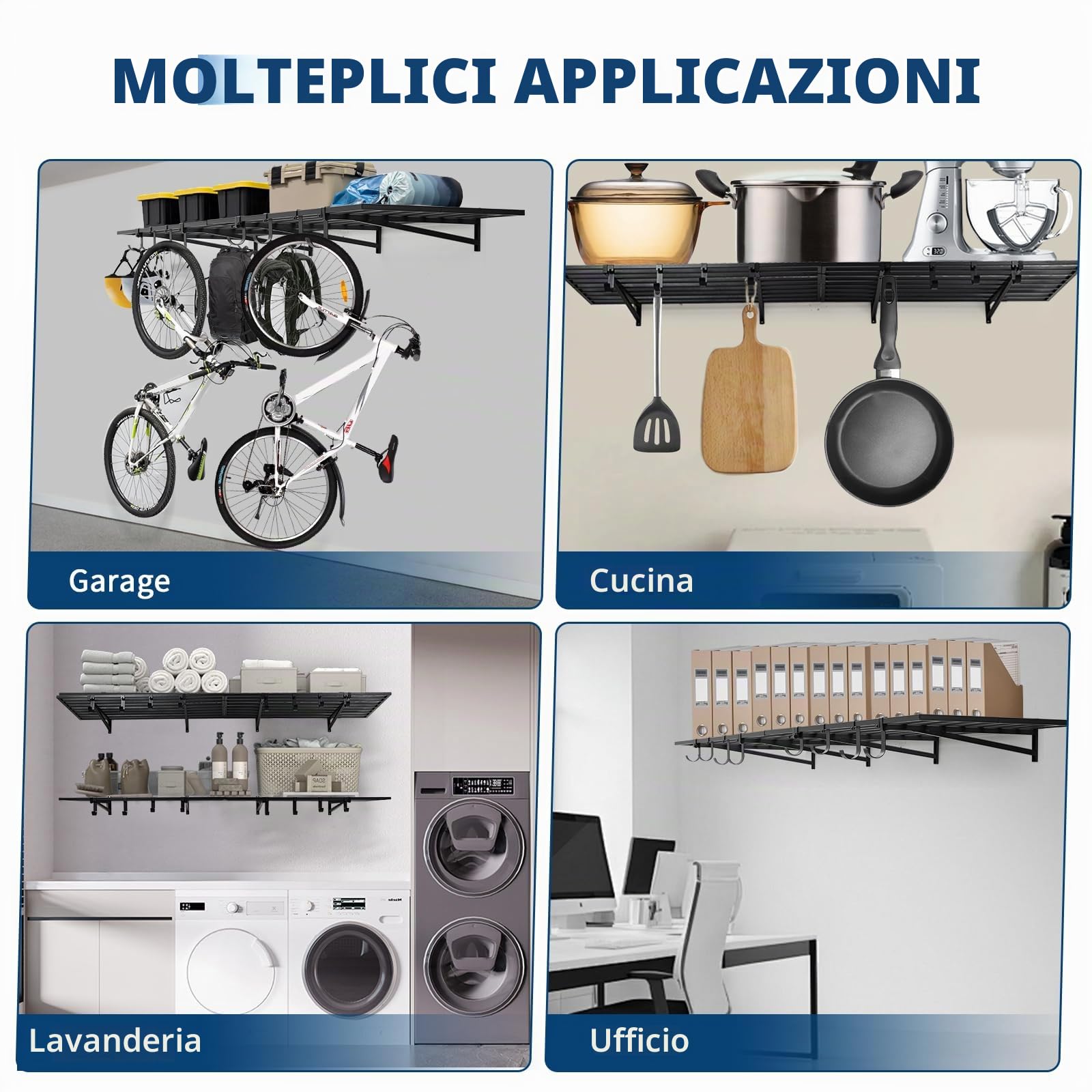 Set di 2 mensole da parete per garage - Scaffali in metallo pesante - Portata 400kg - Ganci inclusi - Soluzione salvaspazio per garage, officina, casa - Montaggio a muro facile - 2*4ft 2pcs