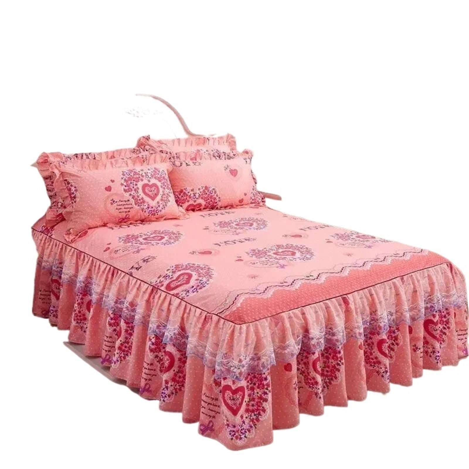 Ruffled Bed Skirt 3pcs Set Sanding Lace Bedspread Queen Bed Skirt Thickened Two-Layer Single Double Ruffle Cover(Color5,3pcs 180x200cm)