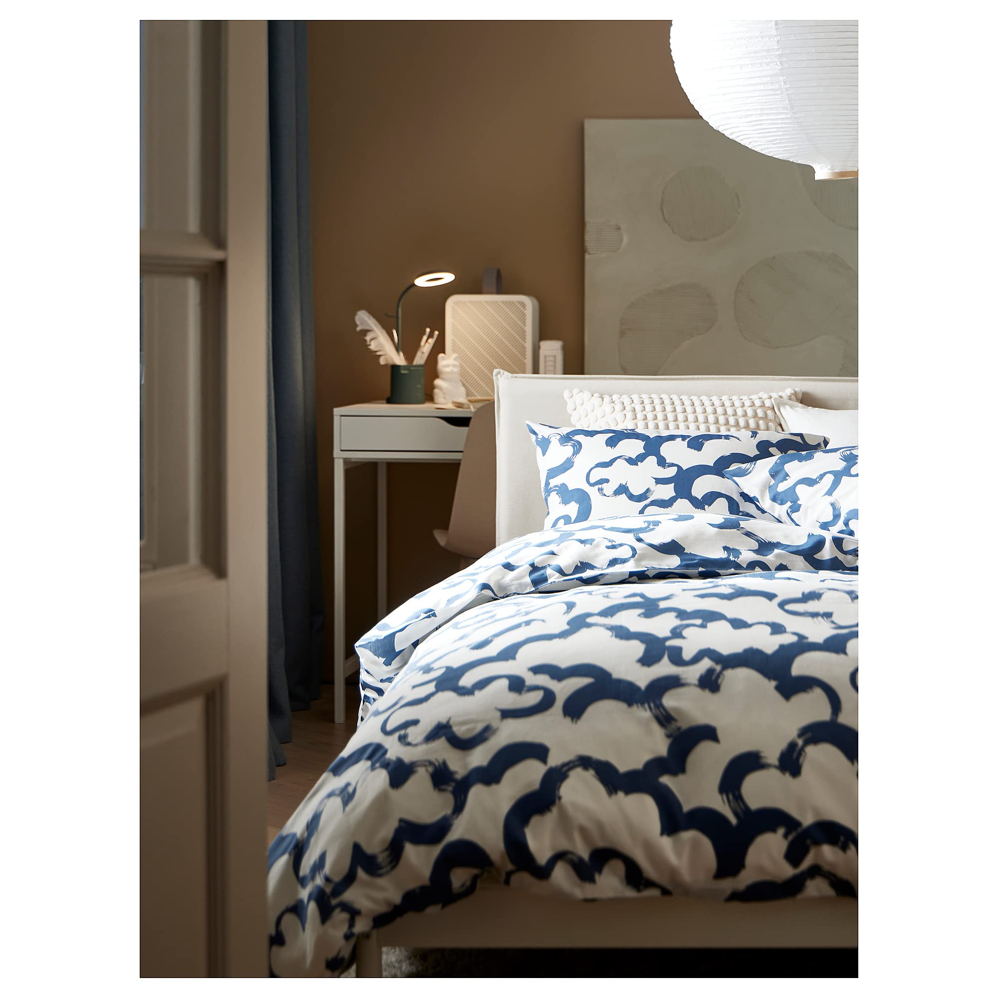 IKEA EKPURPURMAL duvet cover and 2 pillowcases, 240x220/50x60 cm, white blue/cloud: Buy Online at Best Price in UAE